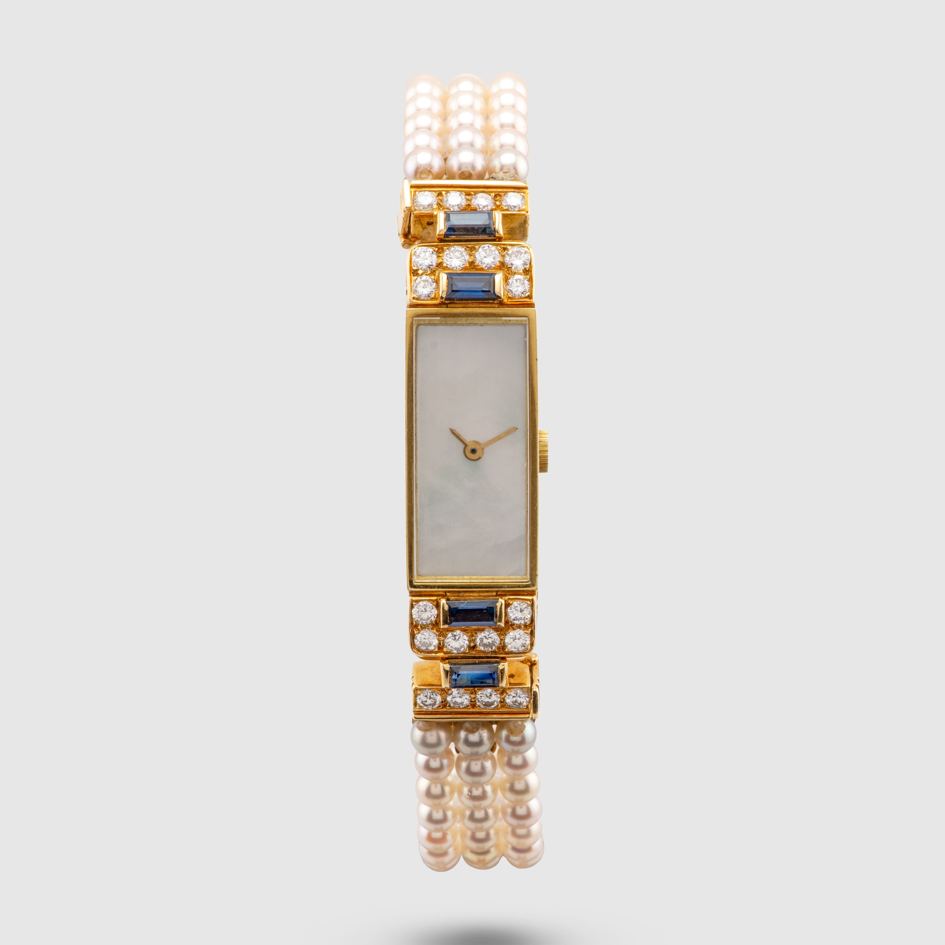 1980's Van Cleef Arpels 18K Mother of Pearl Ref. VC750 (with Pearl & Lapis Bracelet and Leather Strap)