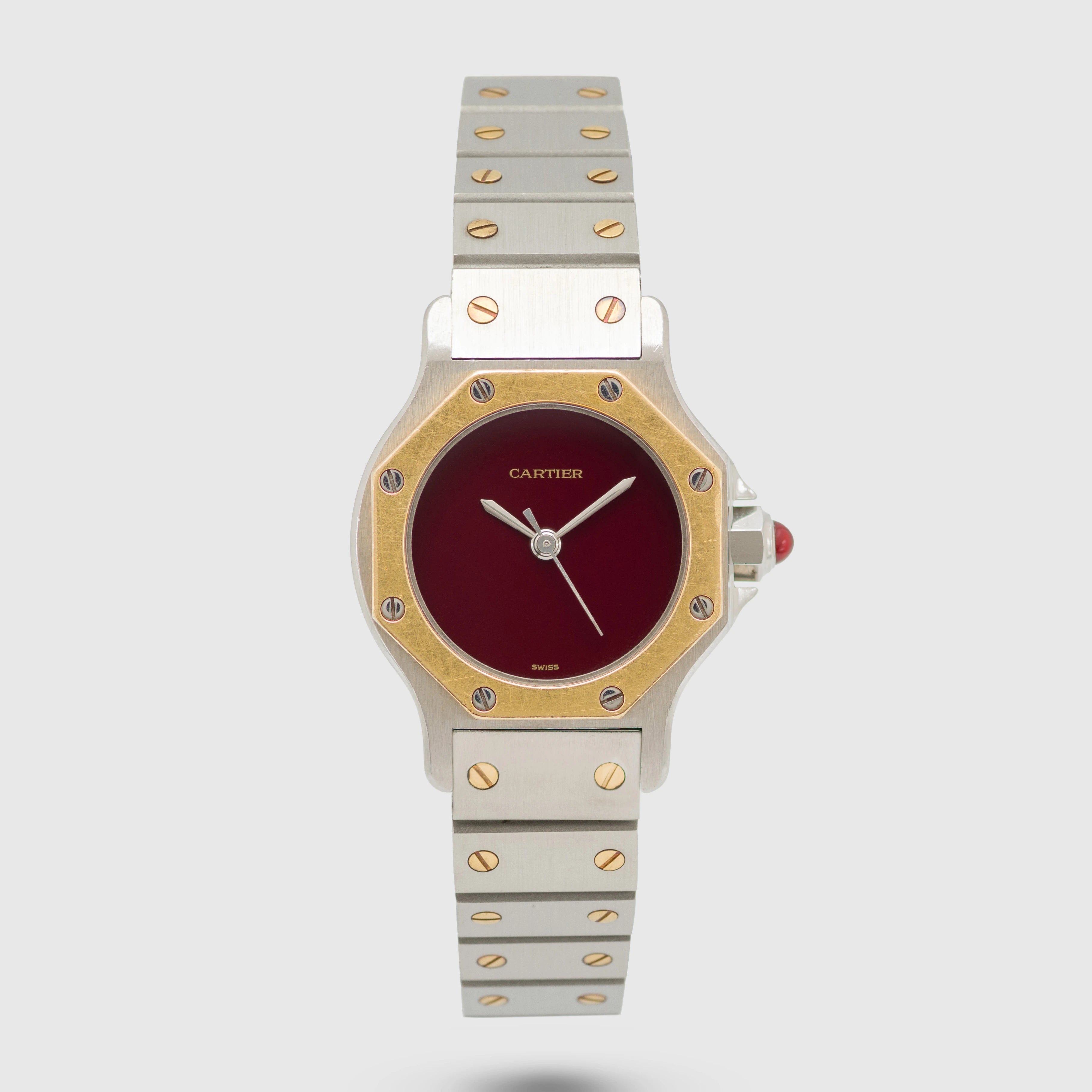 1980's Cartier Santos Octo St/G Burgundy Dial Ref. 0907 (with Box)