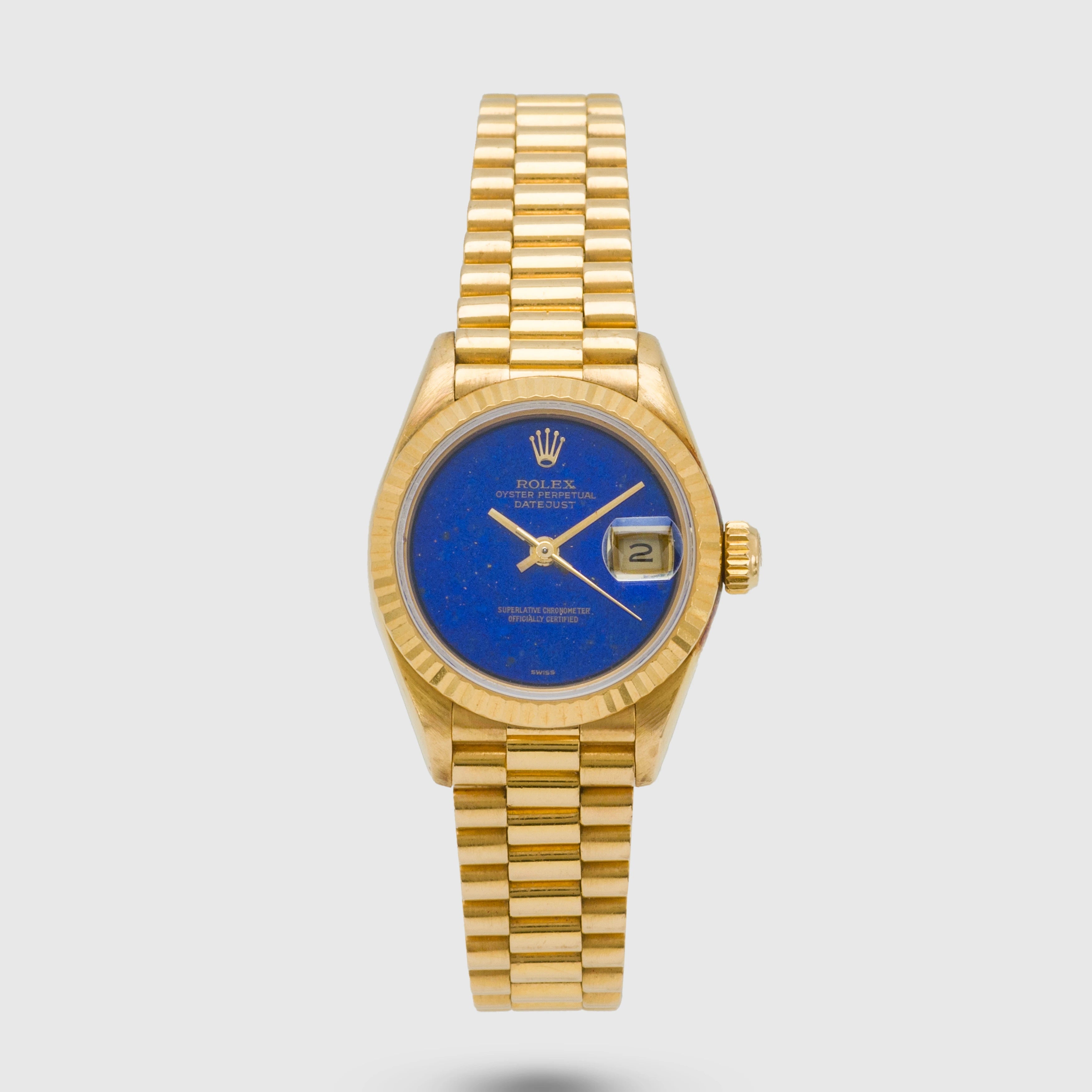 1987 Rolex Lady Datejust 18k YG Lapis Dial Ref. 69178 (Full Set)