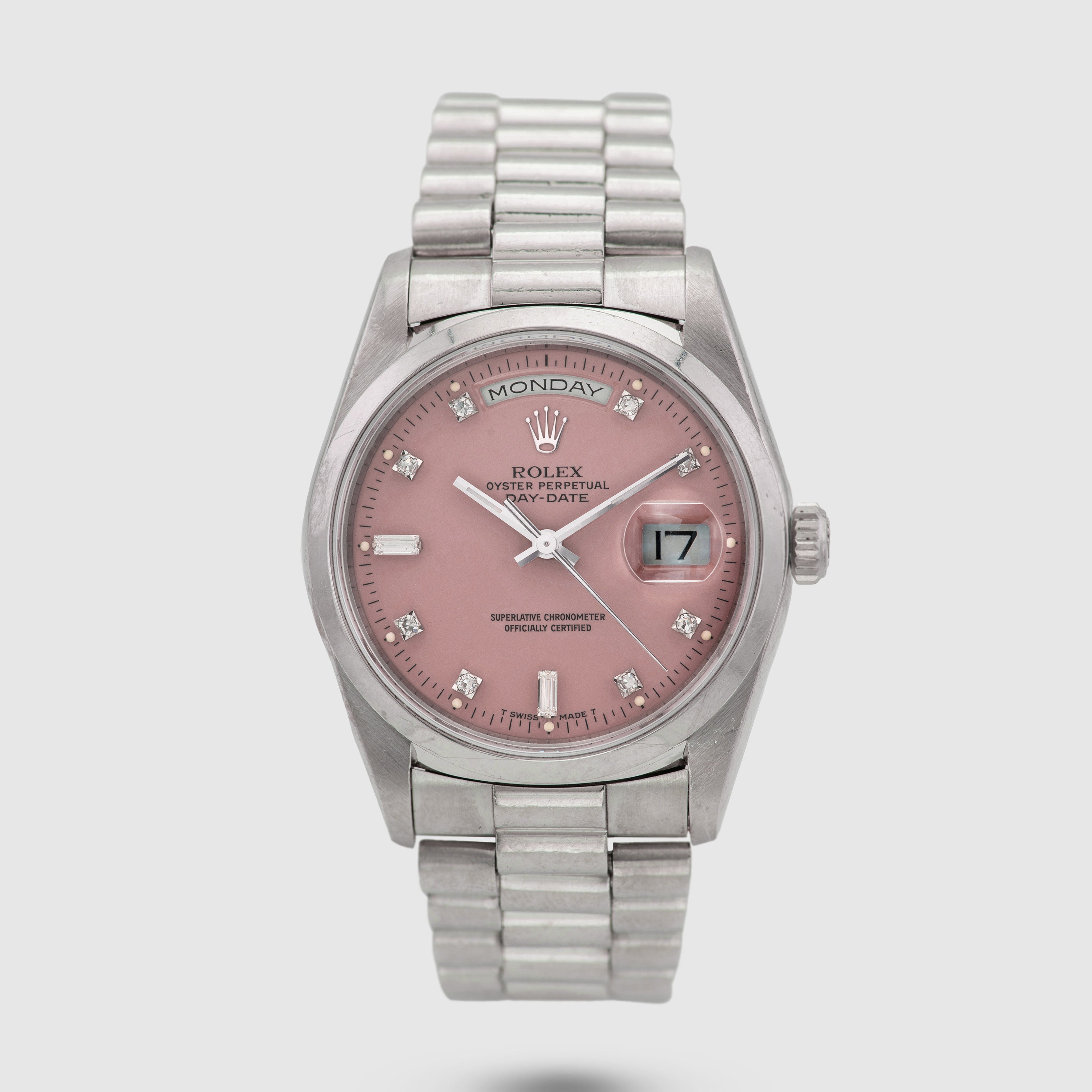 1991 Rolex Day Date Platinum Lilac Stella Diamond Dial Ref. 18206 (with Papers)