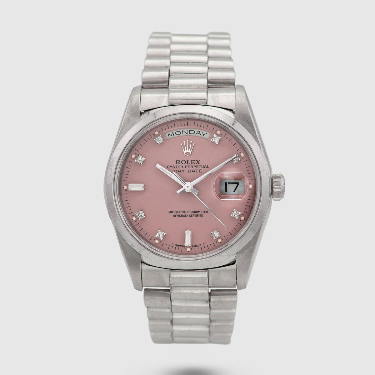 1991 Rolex Day Date Platinum Lilac Stella Diamond Dial Ref. 18206 (with Papers)