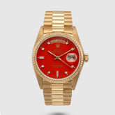 1987 Rolex Day Date Red Stella Diamond Dial Ref. 18038 (with Papers)