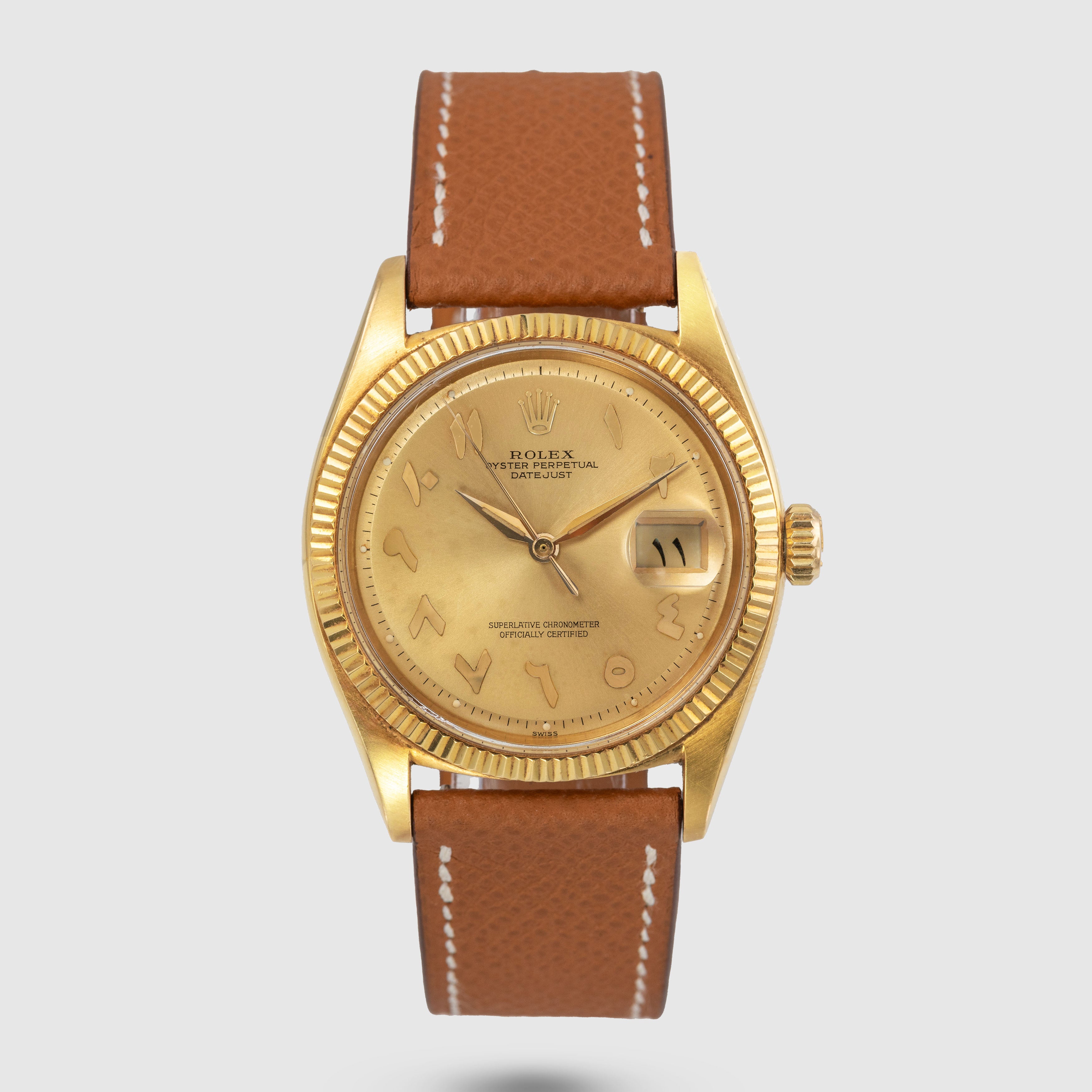 1960 Rolex Datejust 18k Yellow Gold Arabic Hindi Numerals Champagne Dial Ref. 1601