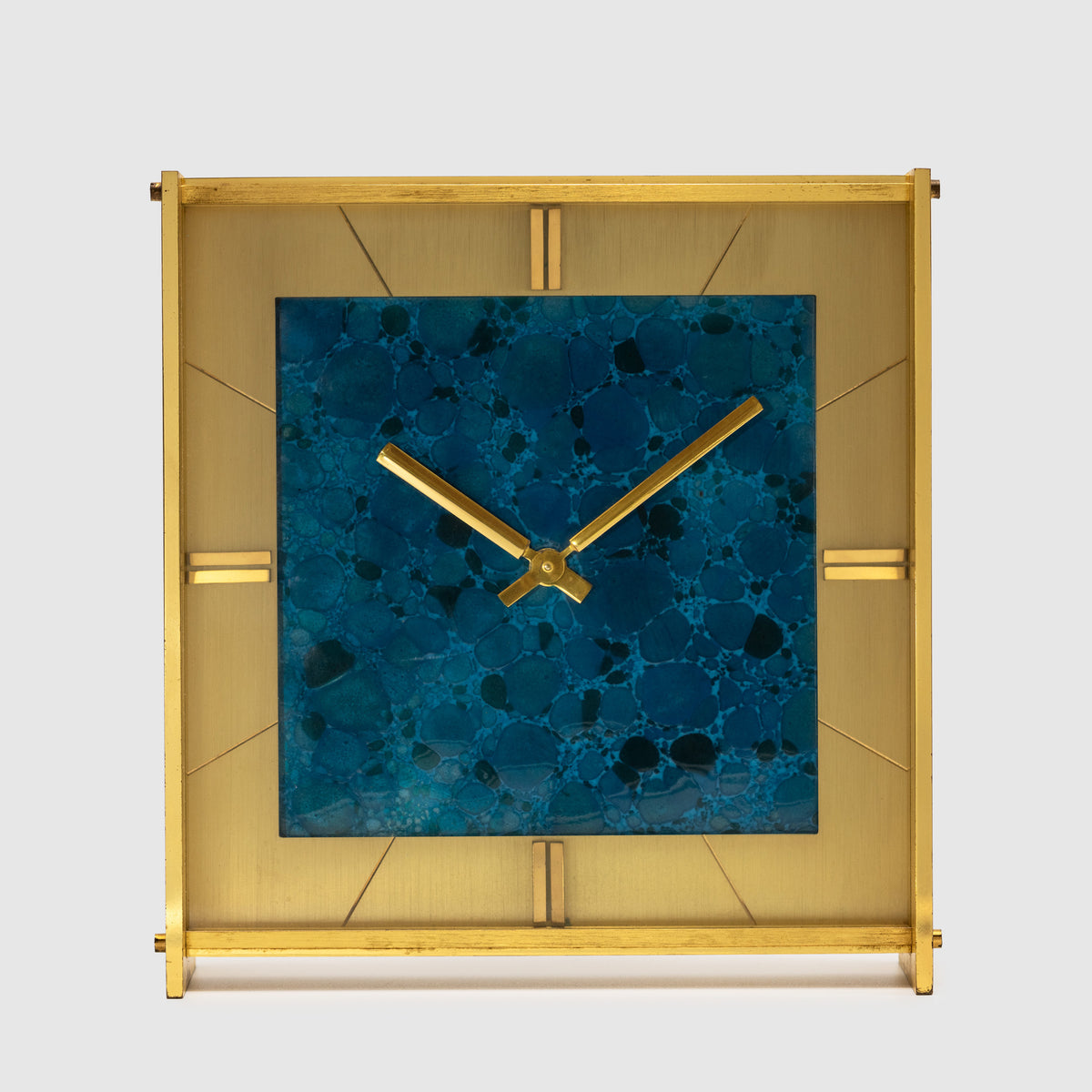 1960's LeCoultre Co. Table Clock with Enamel MultiColored Turquoise Dial Ref. 442
