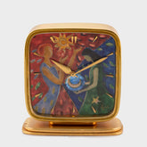 IMHOF 8 Day Brass Desk Clock with Polychrome Enamel Dial