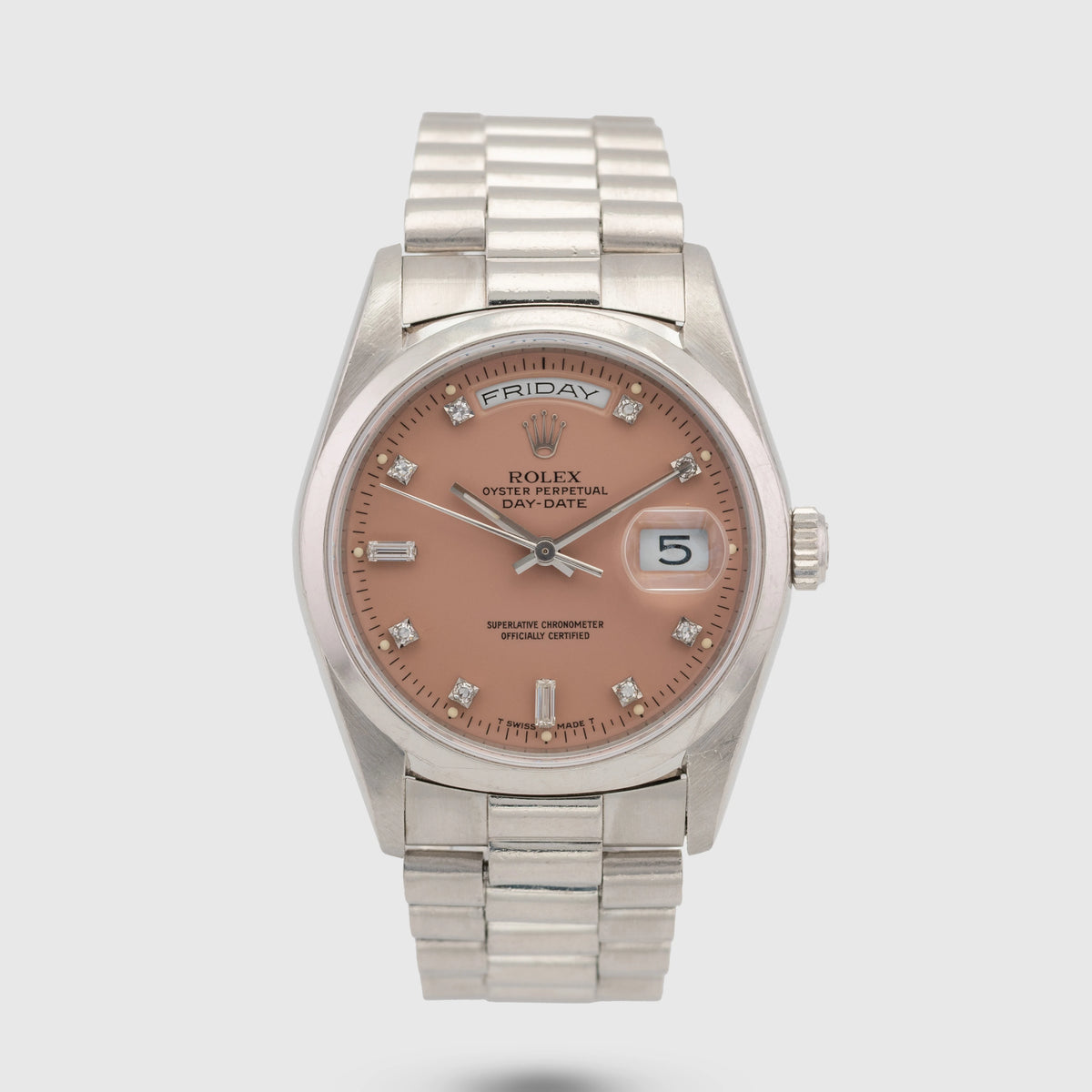 1991 Rolex Day Date Platinum Lilac Stella Diamond Dial Ref. 18206 (with Papers)