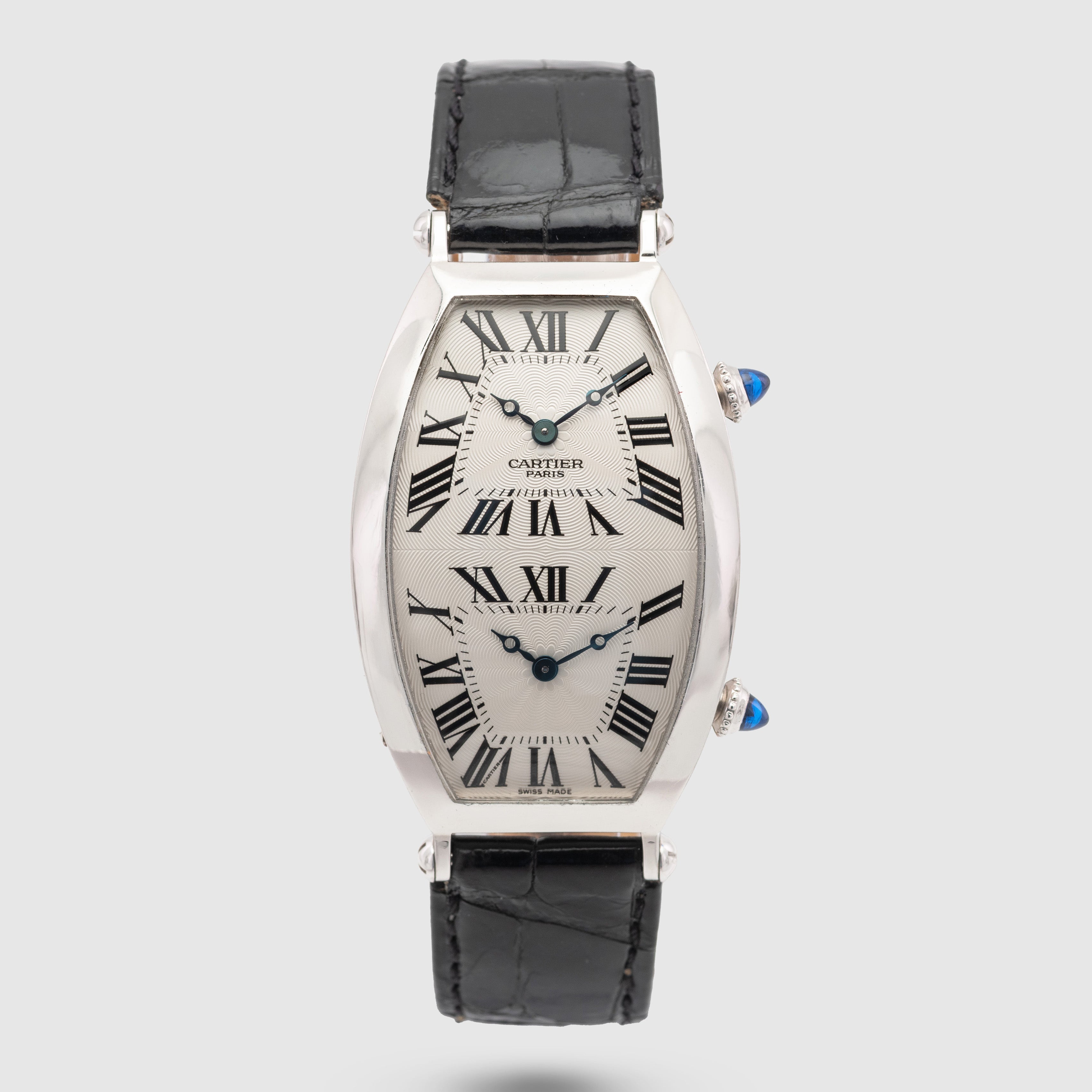 2000's Cartier Tonneau Dual Time CPCP 18k White Gold Ref. 2806H