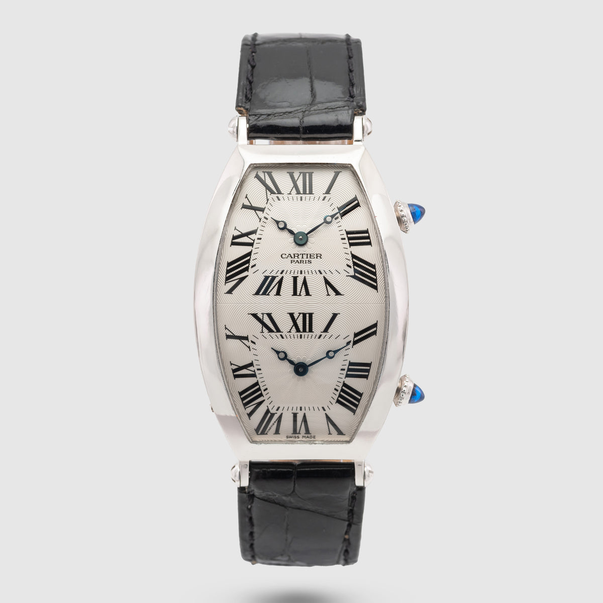 2000's Cartier Tonneau Dual Time CPCP 18k White Gold Ref. 2806H