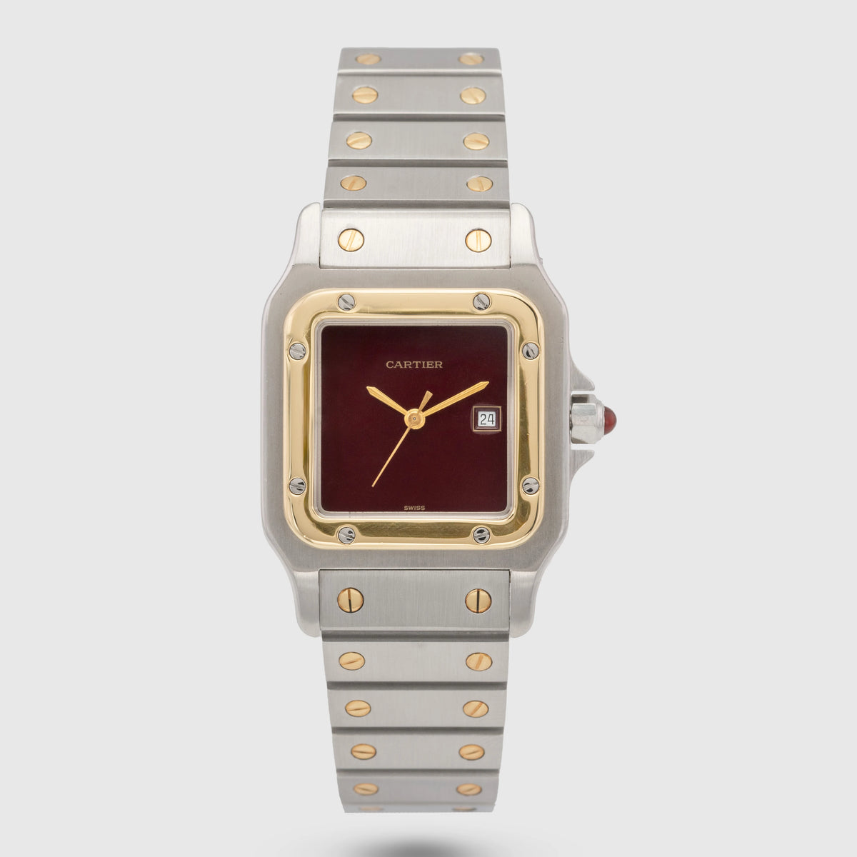 1980's Cartier Santos Carree Burgundy Dial St/G Ref. 2961 (Box)
