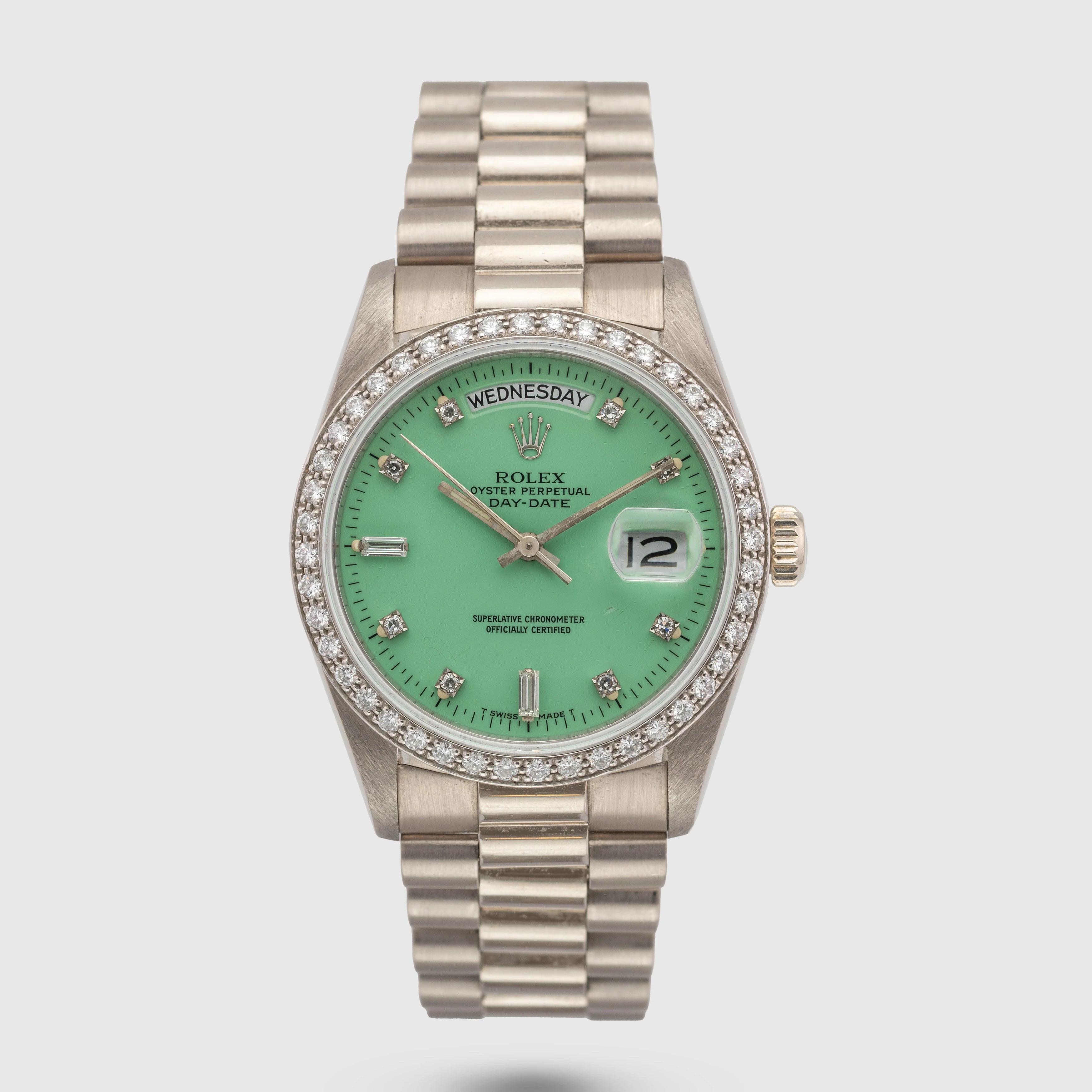 1988 Rolex Day Date Seafoam Stella Diamond Dial Ref. 18049