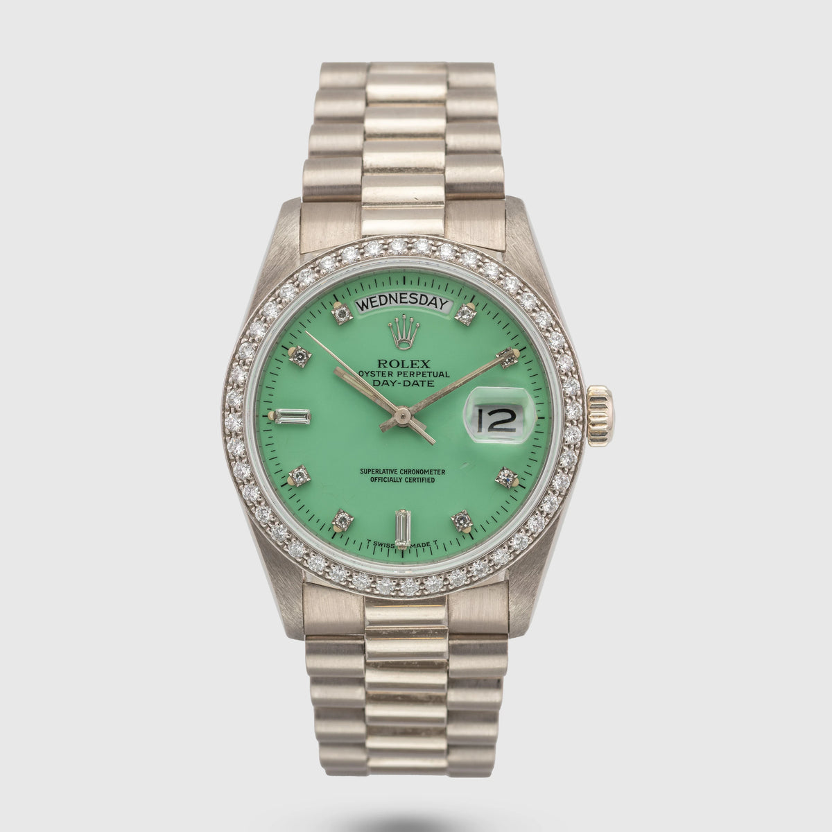 1988 Rolex Day Date Sea Foam Stella Diamond Dial Ref. 18049