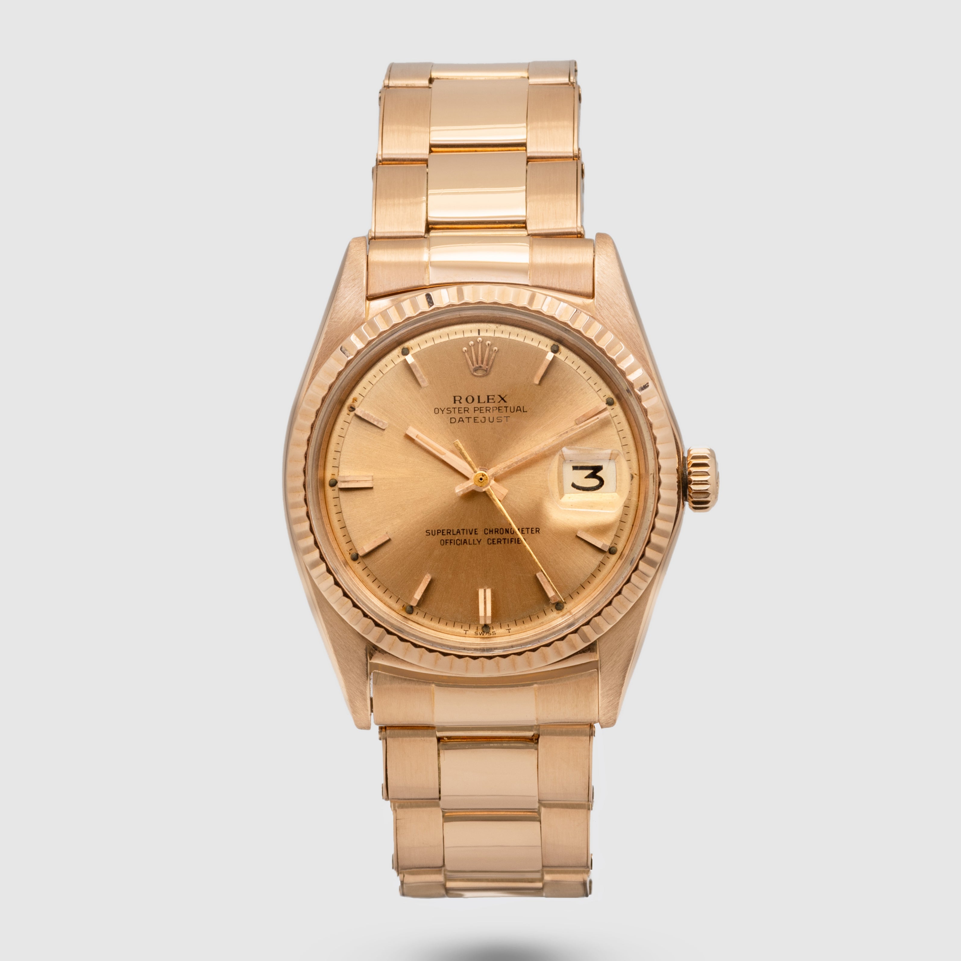 1972 Rolex Datejust Pink Gold on Pink with Rivited Oyster Bracelet Ref. 1601