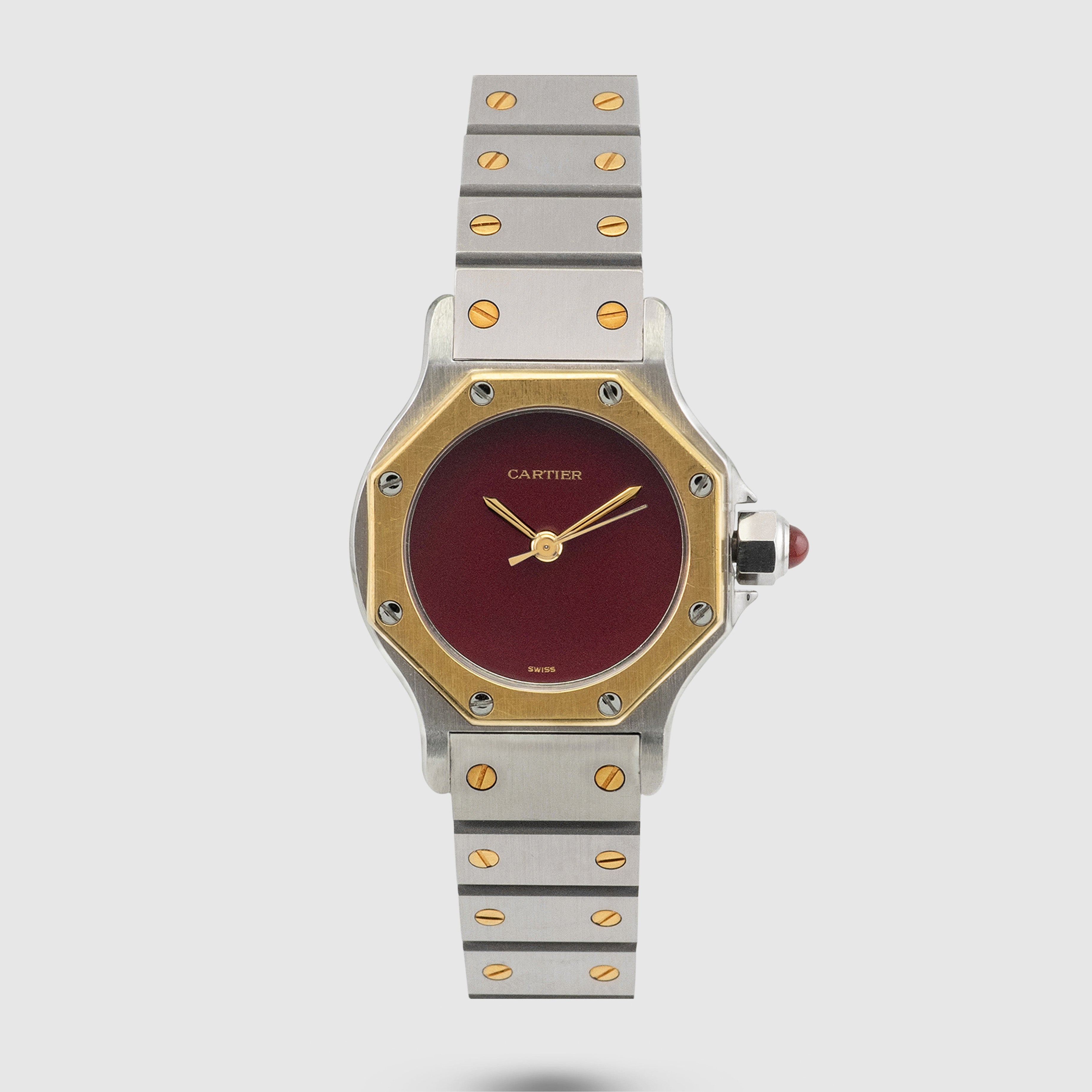 1990's Cartier Santos Octo St/G Burgundy Dial Ref. 907 (with Box & Warranty Booklet)
