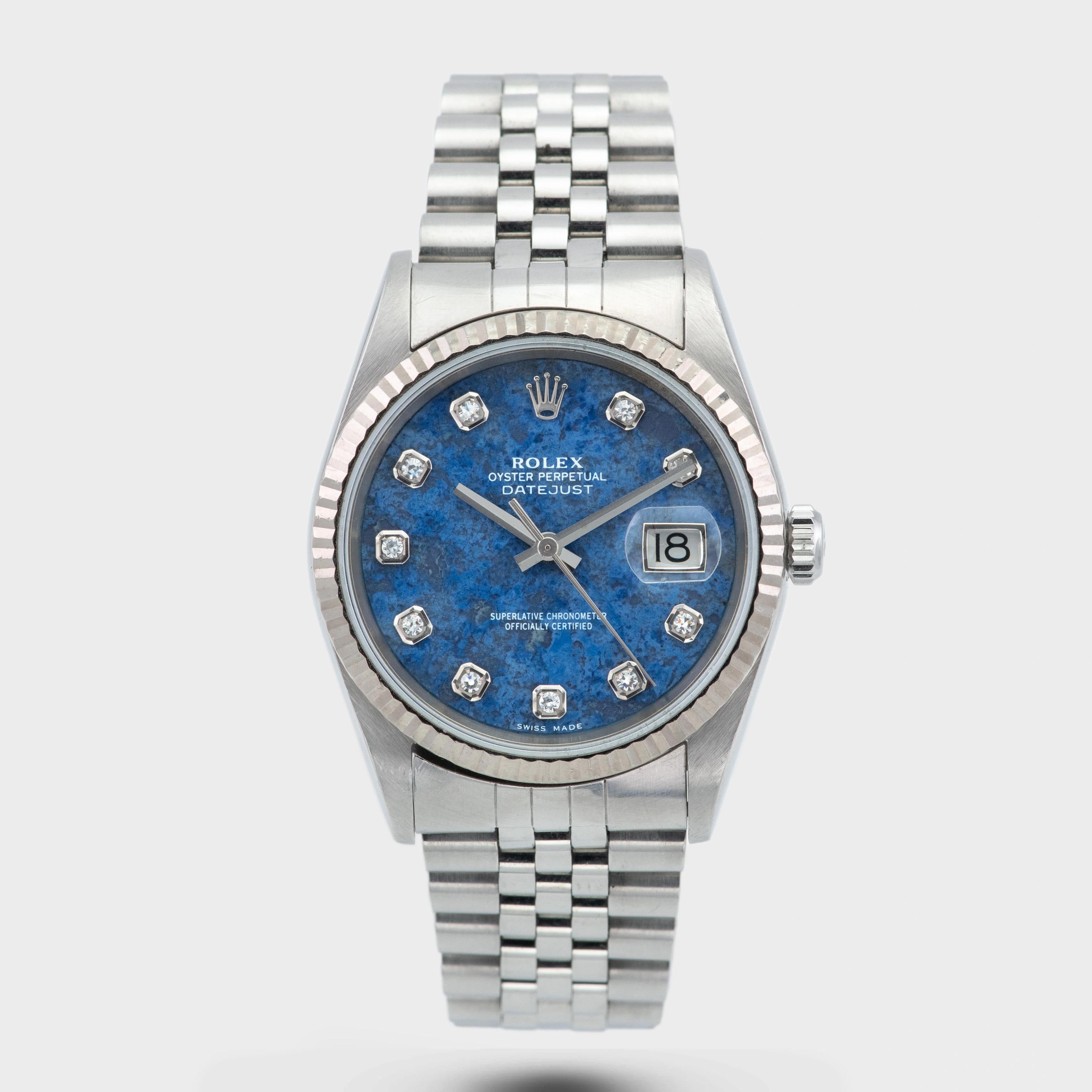 2000 Rolex Datejust Sodalite Diamond Dial St/WG Ref. 16234 (with Papers)