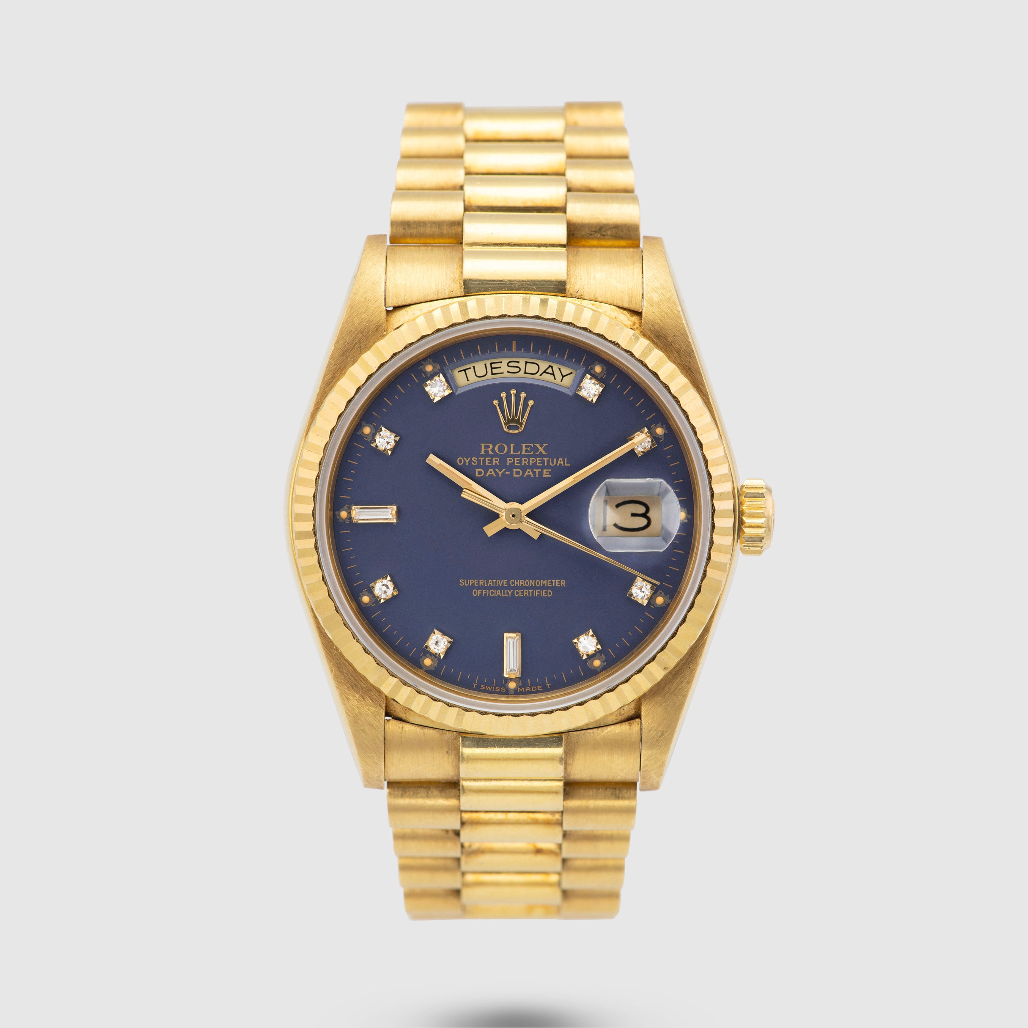 1987 Rolex Day Date Matte Blue Diamond Dial Unpolished Ref. 18038