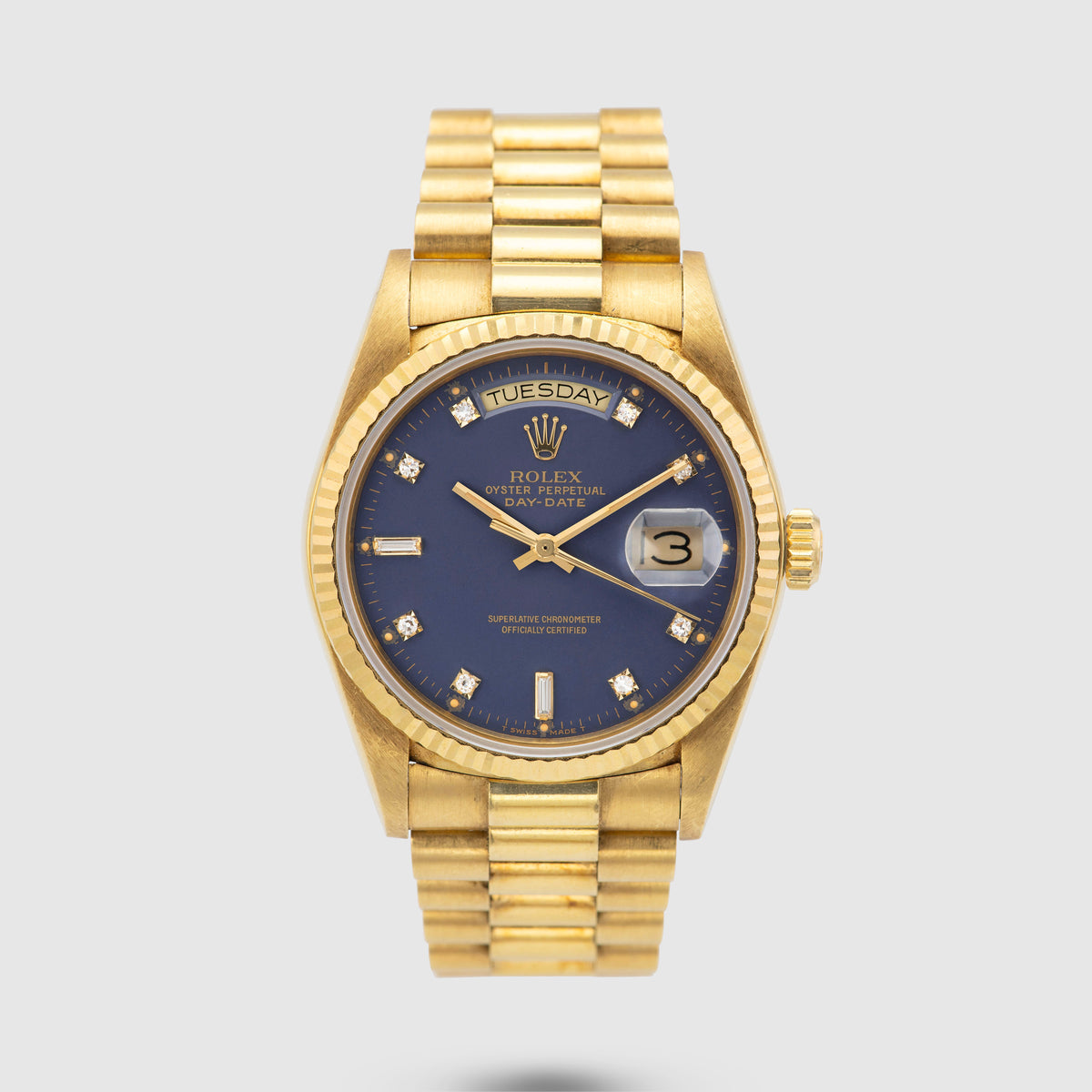 1987 Rolex Day Date Matte Blue Diamond Dial Unpolished Ref. 18038
