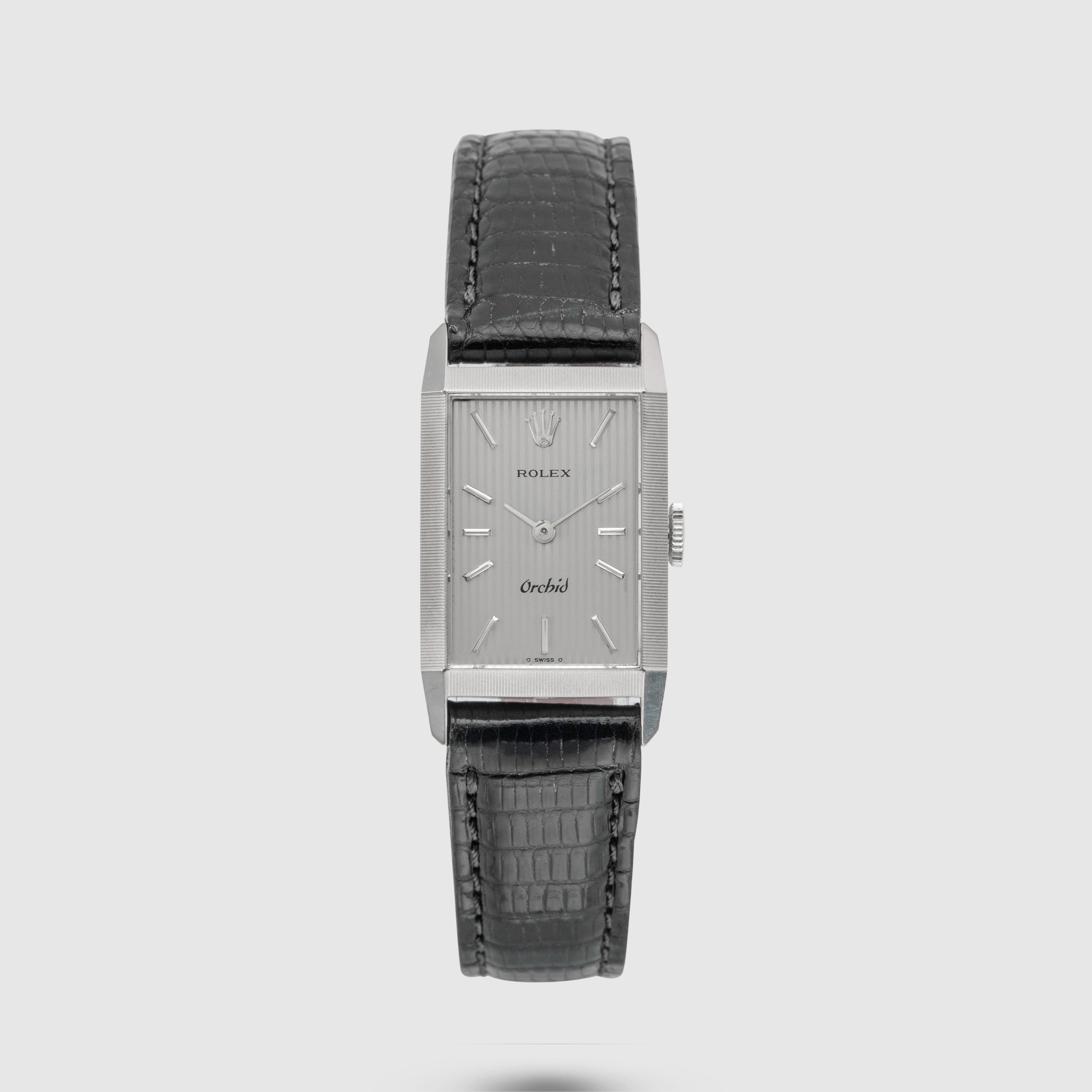 1975 Rolex Orchid 18K White Gold Grey Tapestry Dial Ref. 2677