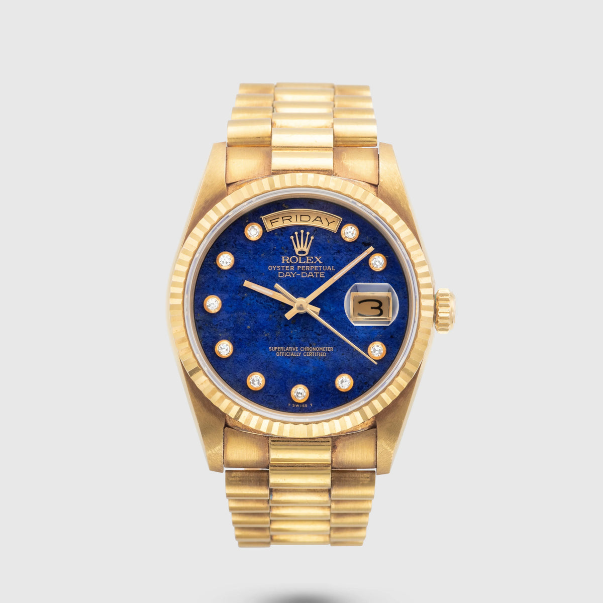 1989 Rolex Day Date Pyramid Lapis with Pinball Diamond Dial Ref. 18238 (with Papers & Hang Tag)
