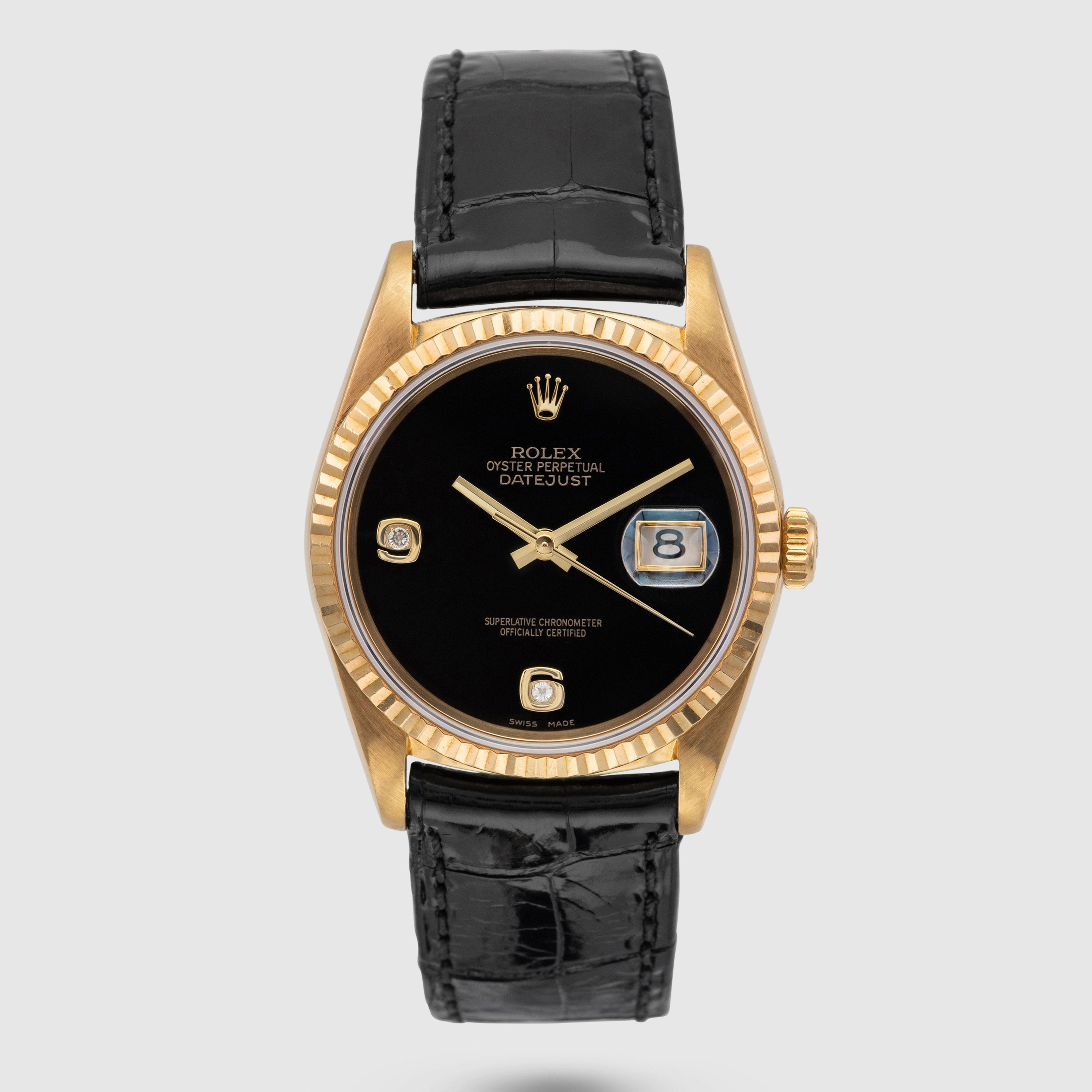 1990 Rolex Datejust 18k Yellow Gold Onyx with Diamonds Dial Ref. 16238