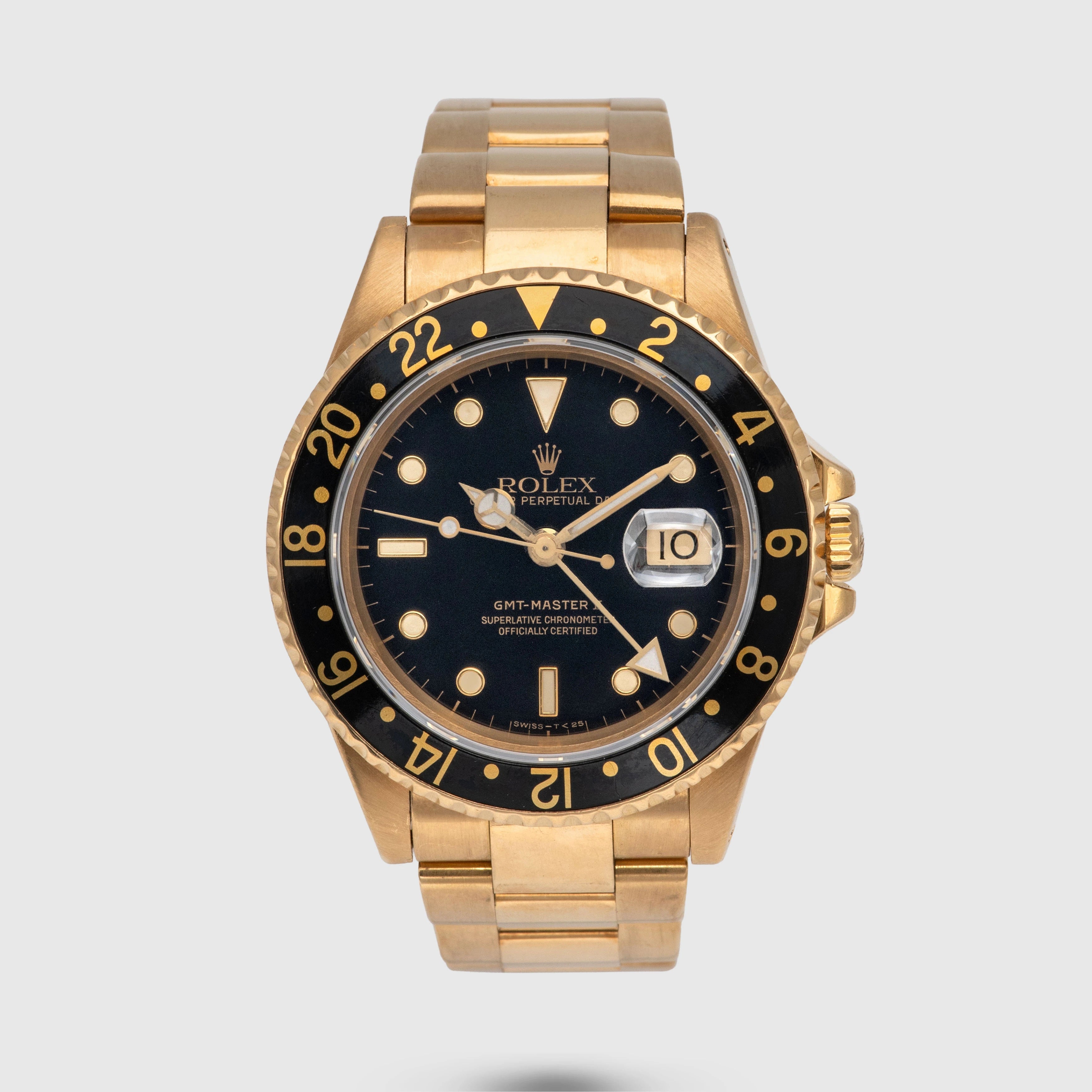 1990 Rolex GMT Master II Yellow Gold Black Dial Ref. 16718 (Box & Booklets)