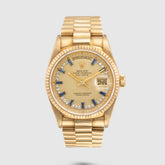 1987 Rolex Day Date Diamond String Sapphire Baguette Dial Ref. 18038