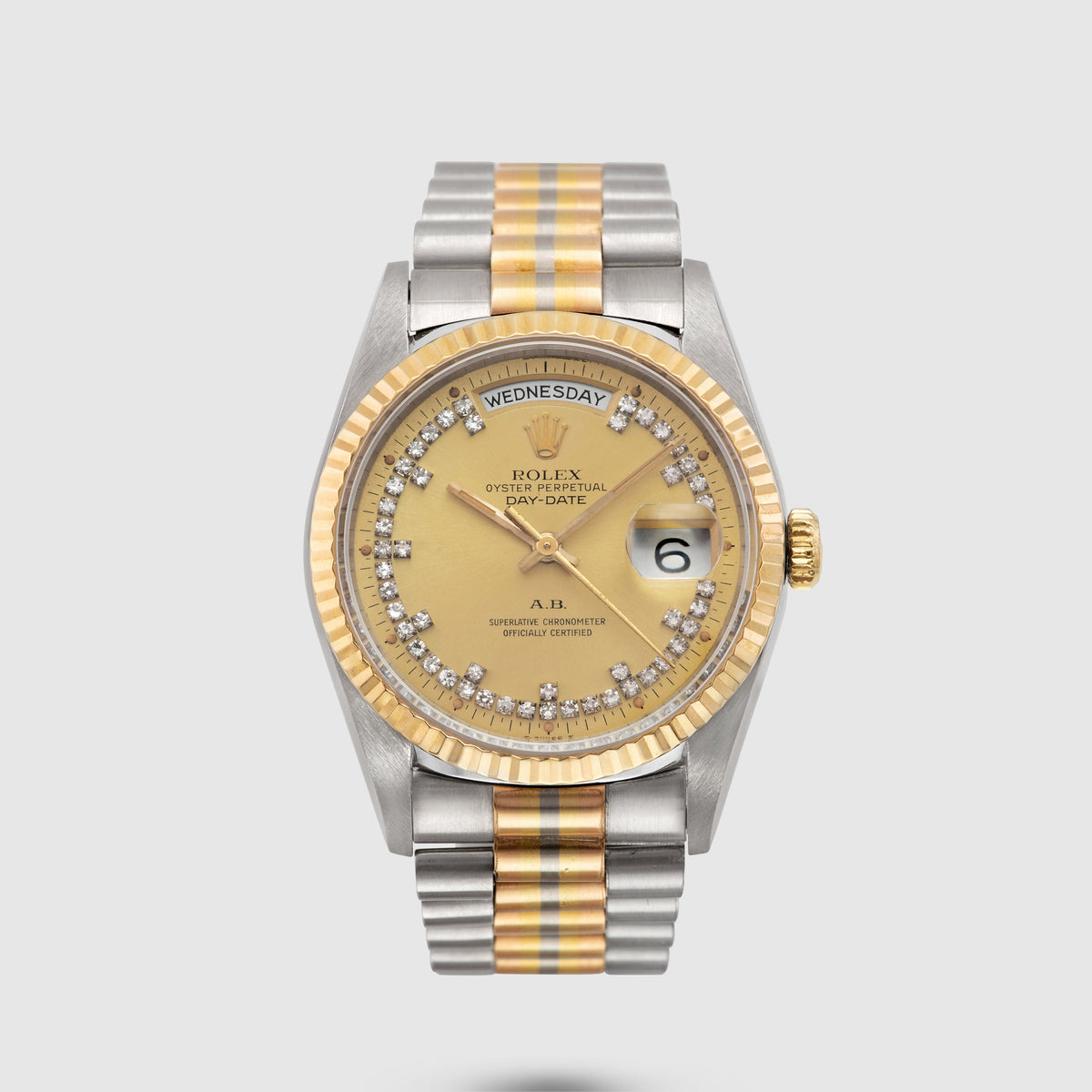 1990 Rolex Day Date Tridor Diamond String Dial 'AB' Ref. 18239B (with Warranty Certificate)
