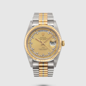 1990 Rolex Day Date Tridor Diamond String Dial 'AB' Ref. 18239B (with Warranty Certificate)