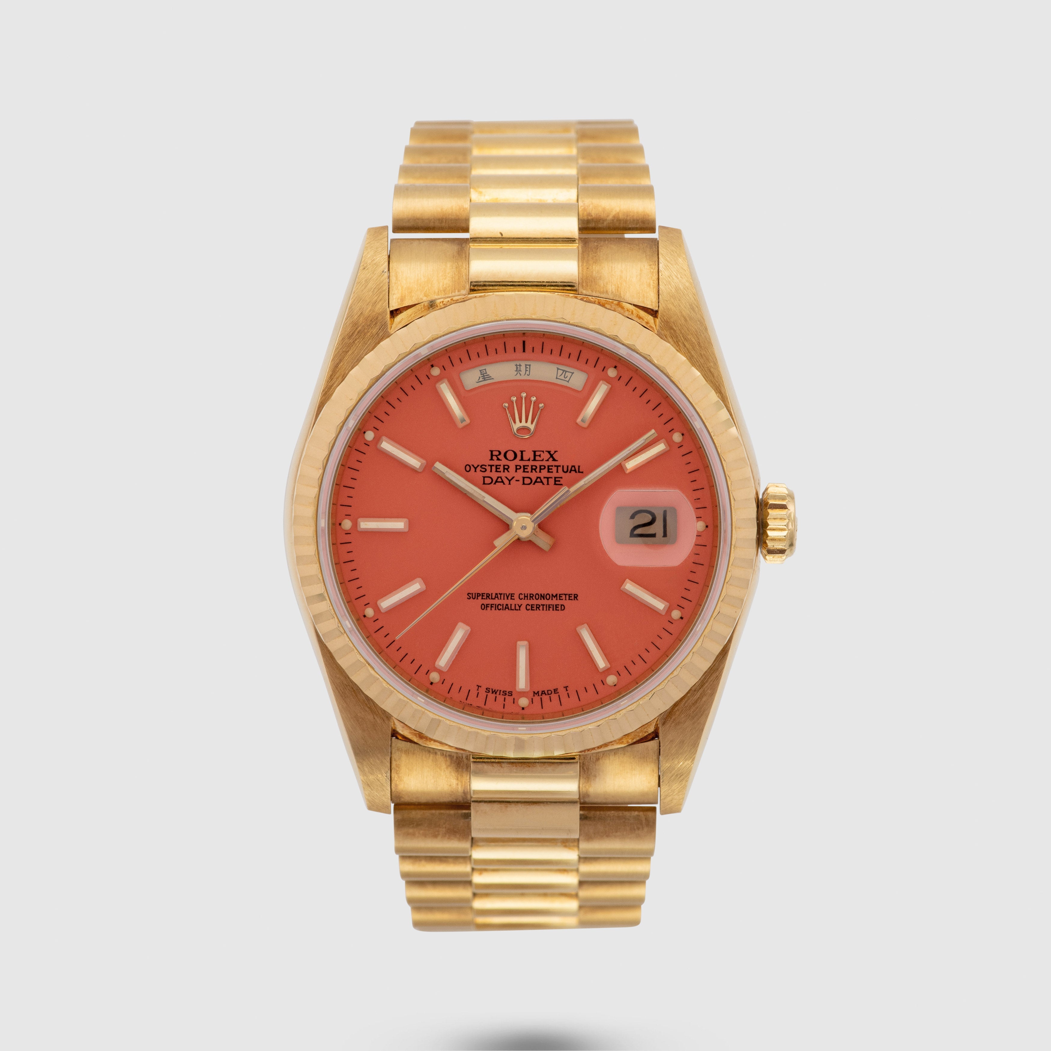 1991 Rolex Day Date Coral Stella Chinese Calendar 'Mint' Ref. 18238 (with Papers)