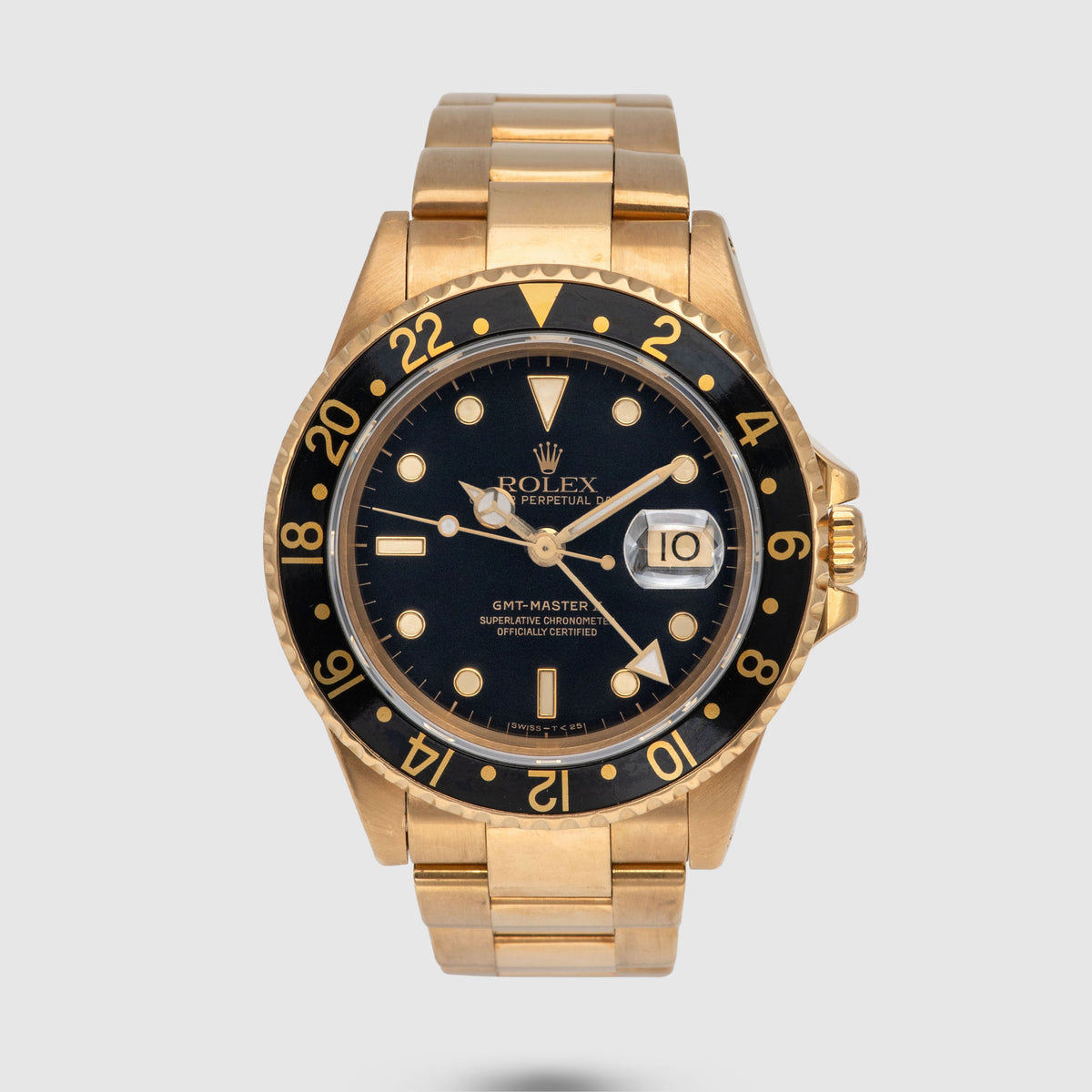 1990 Rolex GMT Master II Yellow Gold Black Dial Ref. 16718 (Box & Booklets)