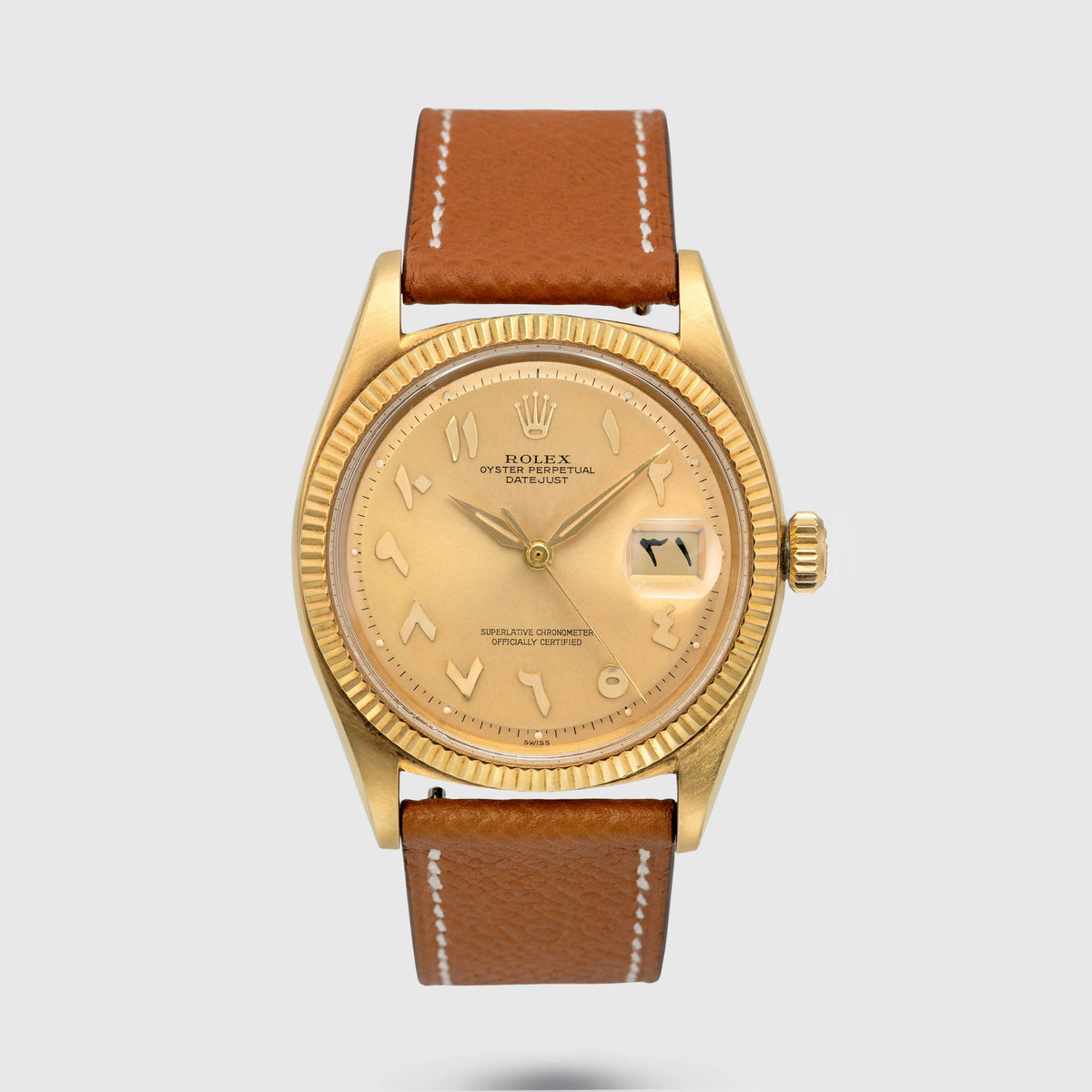 1960 Rolex Datejust 18k Yellow Gold Arabic Hindi Numerals Champagne Dial Ref. 1601