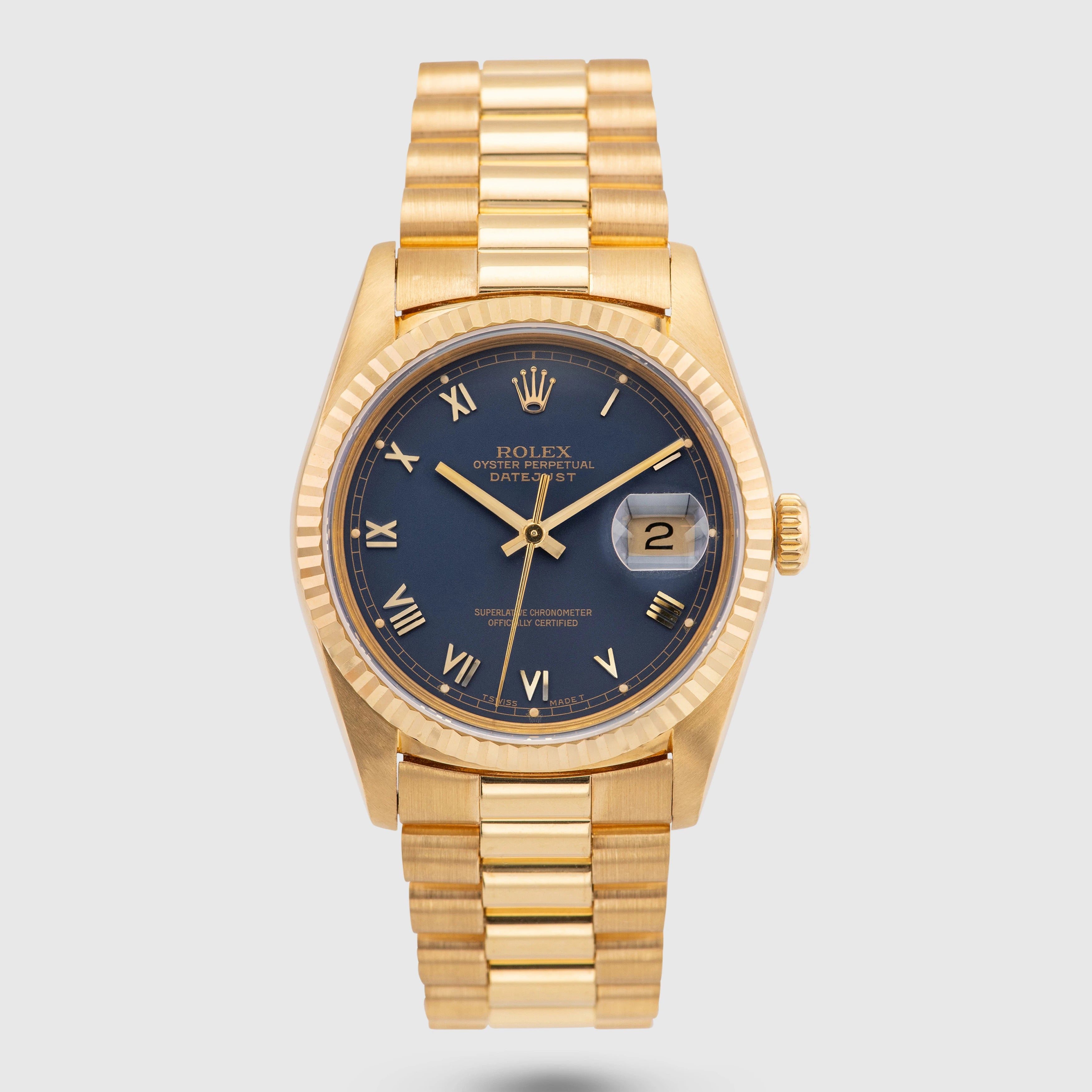 1988 Rolex Datejust 18K YG Matte Blue Roman Dial Ref. 16238
