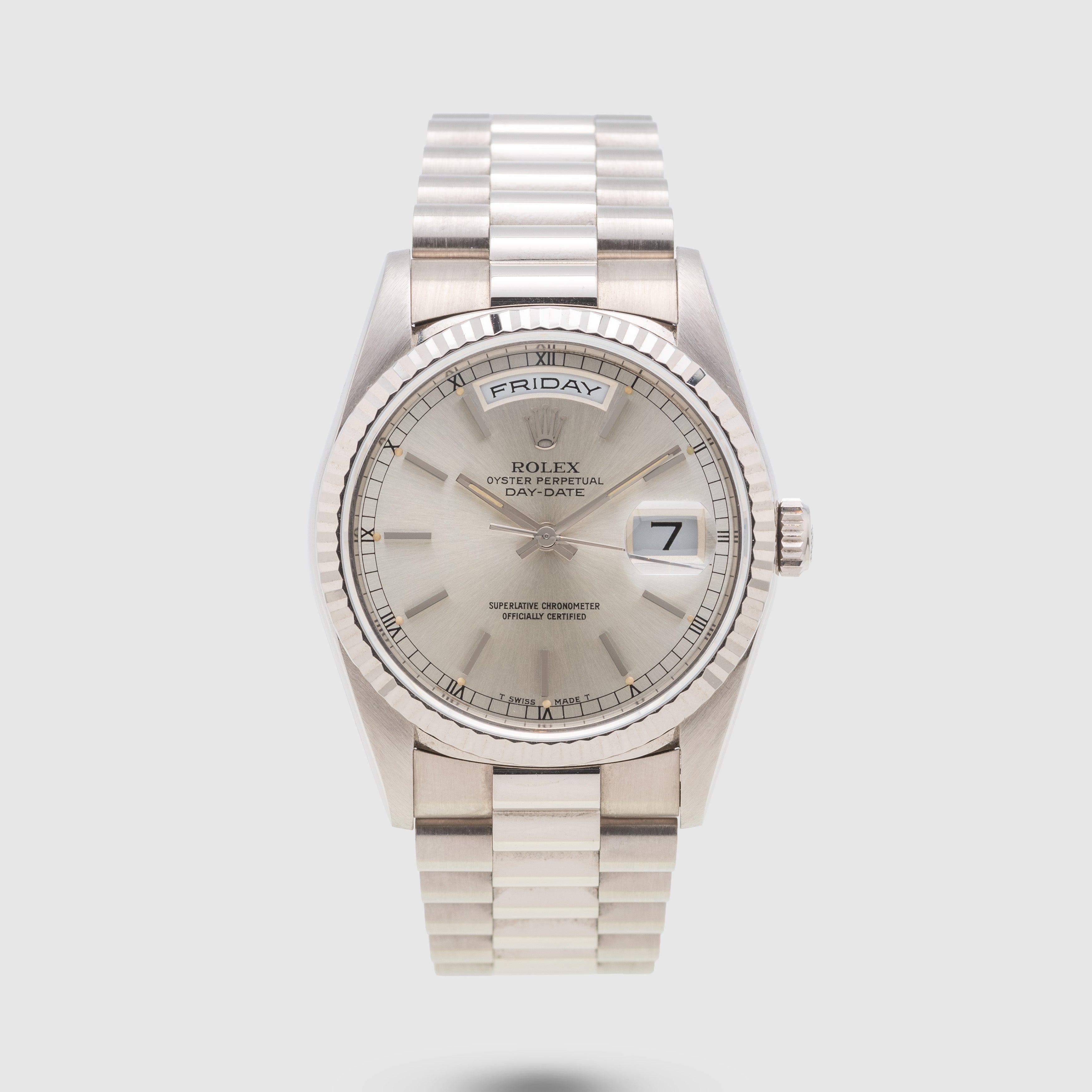 1991 Rolex Day Date White Gold Silver Dial Ref. 18239