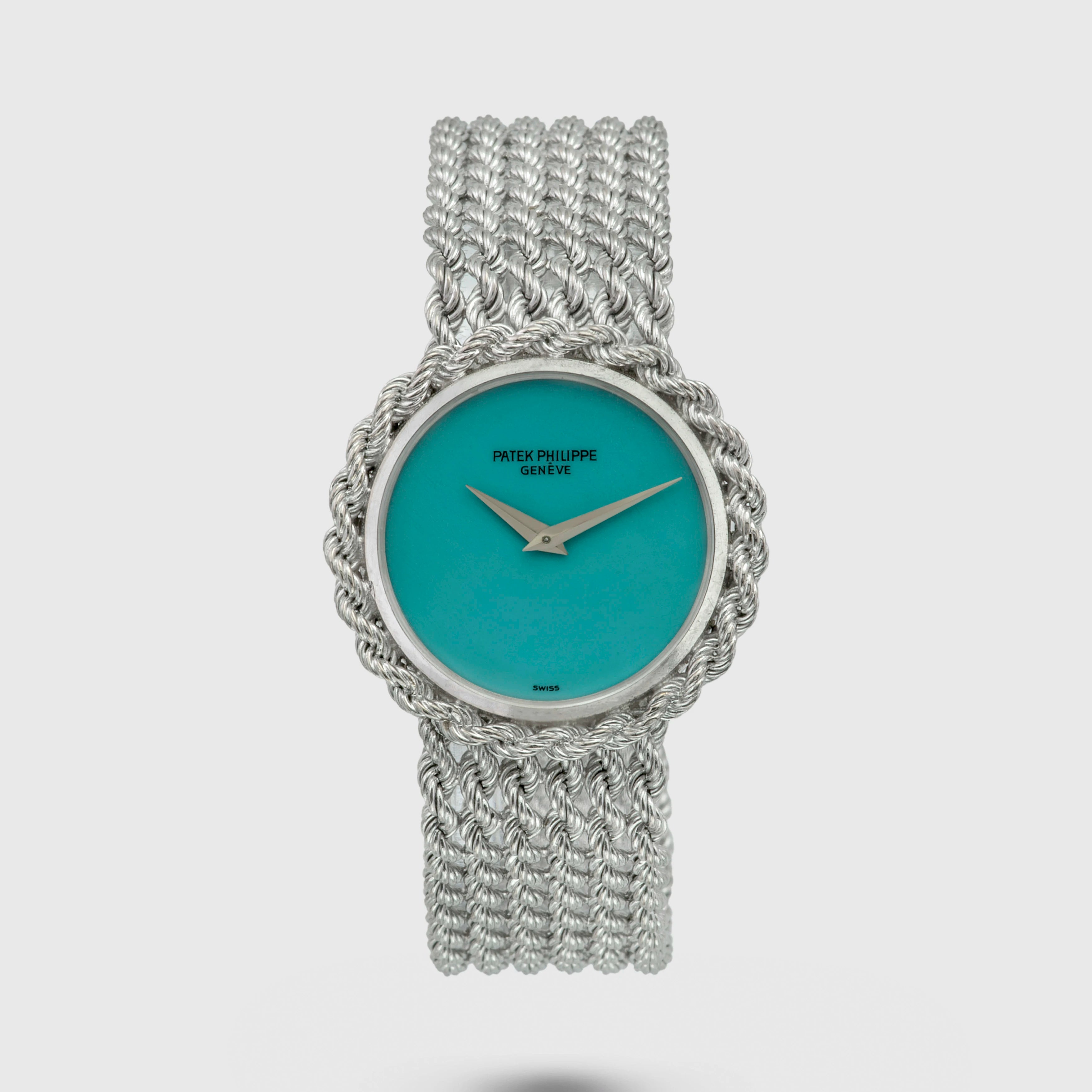 1977 Patek Philippe Lady Dress Watch White Gold Turquoise Stone Dial Ref. 4282
