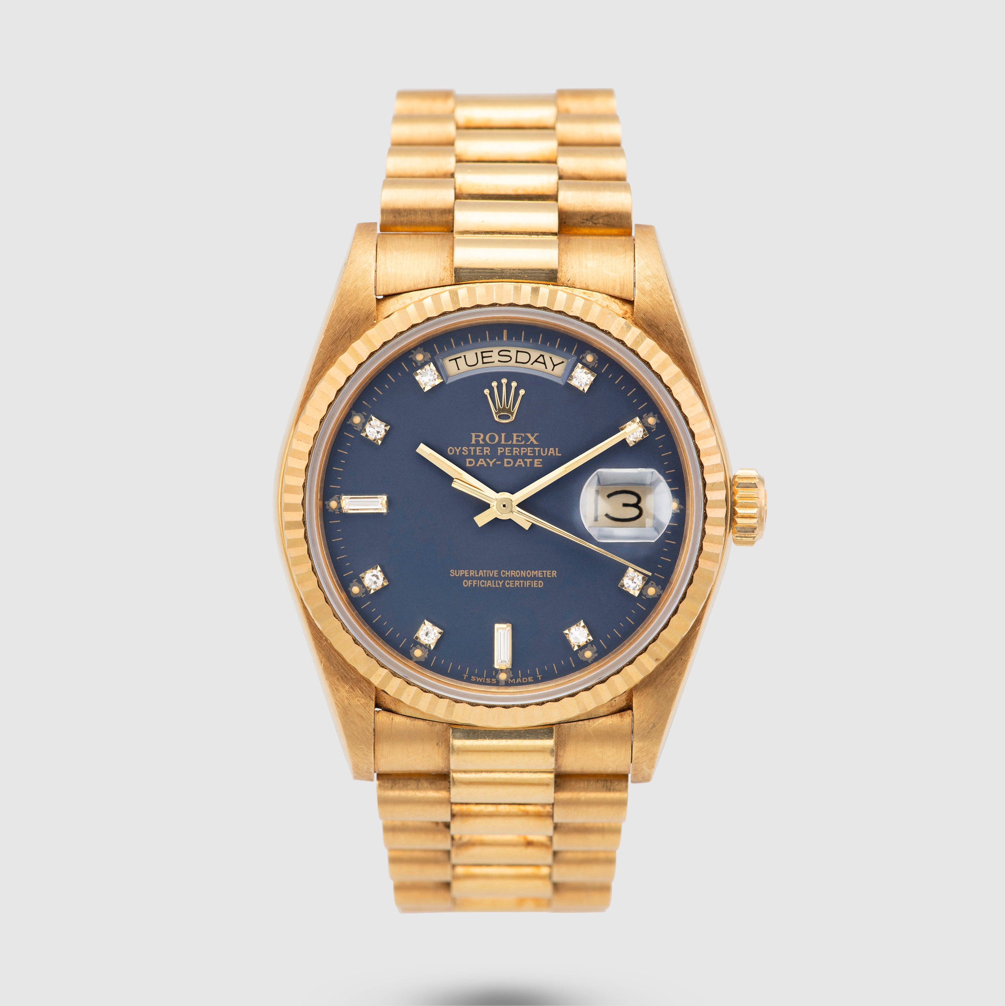 1987 Rolex Day Date Matte Blue Diamond Dial Unpolished Ref. 18038