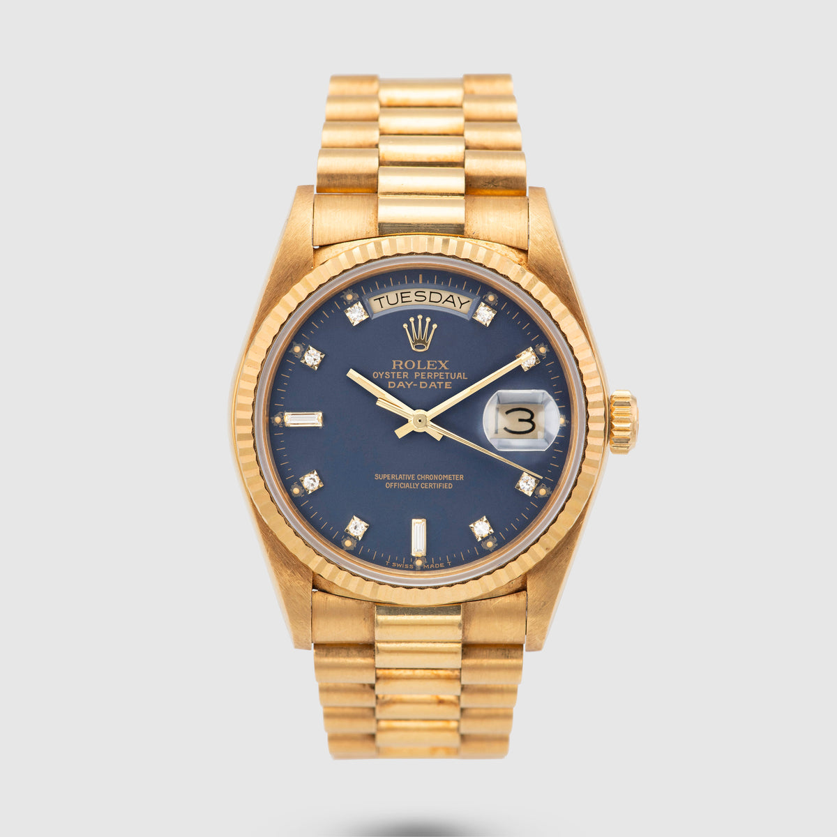 1987 Rolex Day Date Matte Blue Diamond Dial Unpolished Ref. 18038