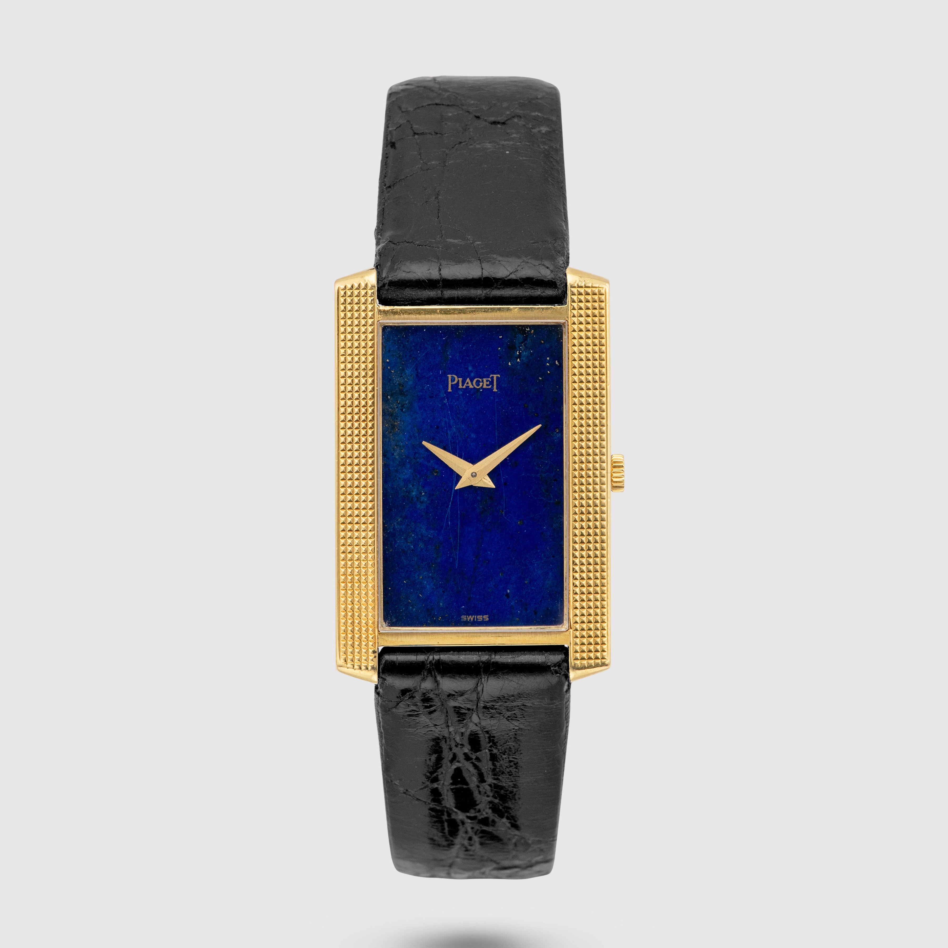 1970's Piaget Tank Yellow Gold Clous de Paris Lapis Dial Ref. 9214