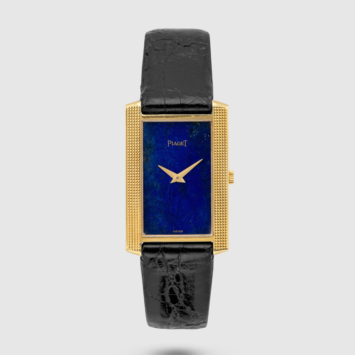 1970's Piaget Tank Yellow Gold Clous de Paris Lapis Dial Ref. 9214