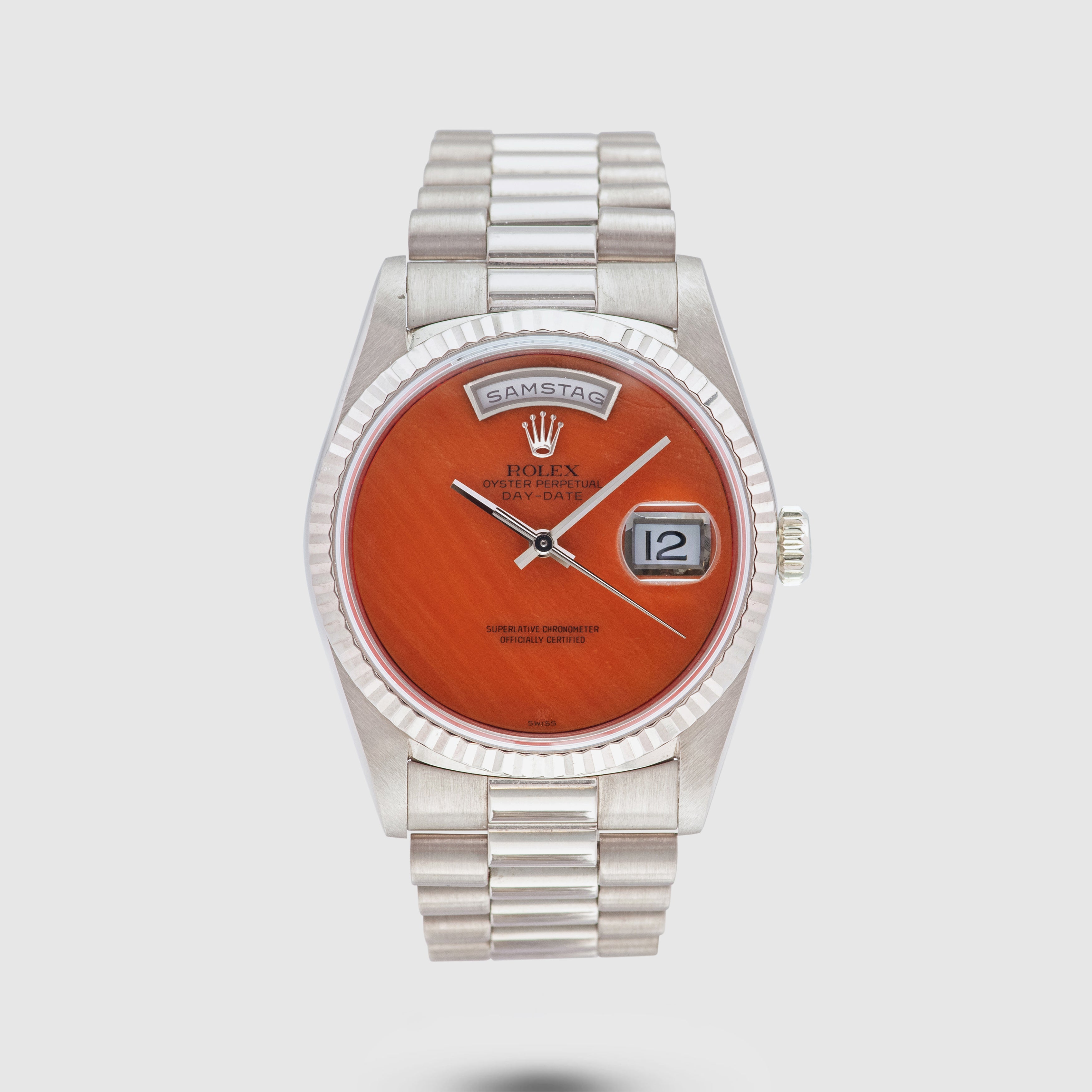 1995 Rolex Day Date White Gold Coral Ref. 18239