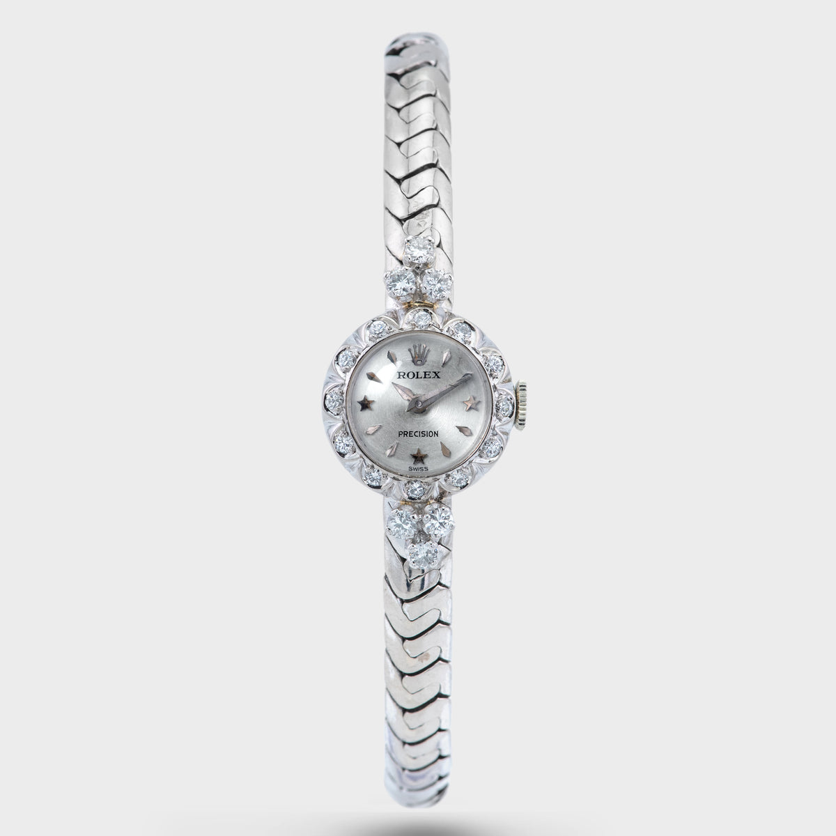 1956 Rolex Lady Precision 18k White Gold with Stelline Silver Dial Ref. 9196