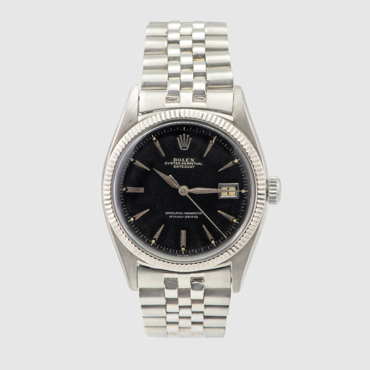 1957 Rolex Datejust White Gold Gilt Dial Rare Big Logo Jubilee Bracelet Ref. 6605