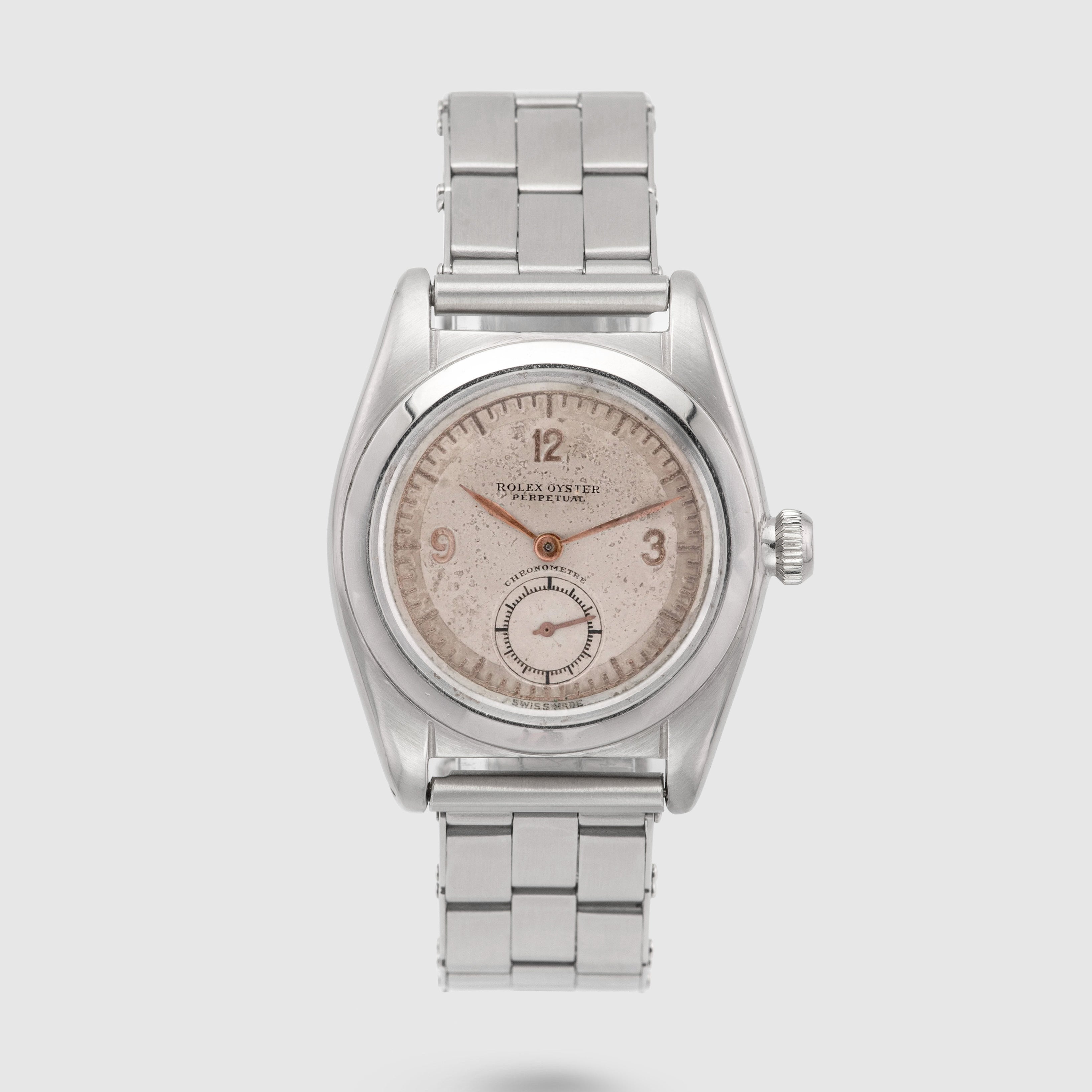 1941 Rolex Bubbleback Stainless Steel White & Pink Gold dial Ref. 2764