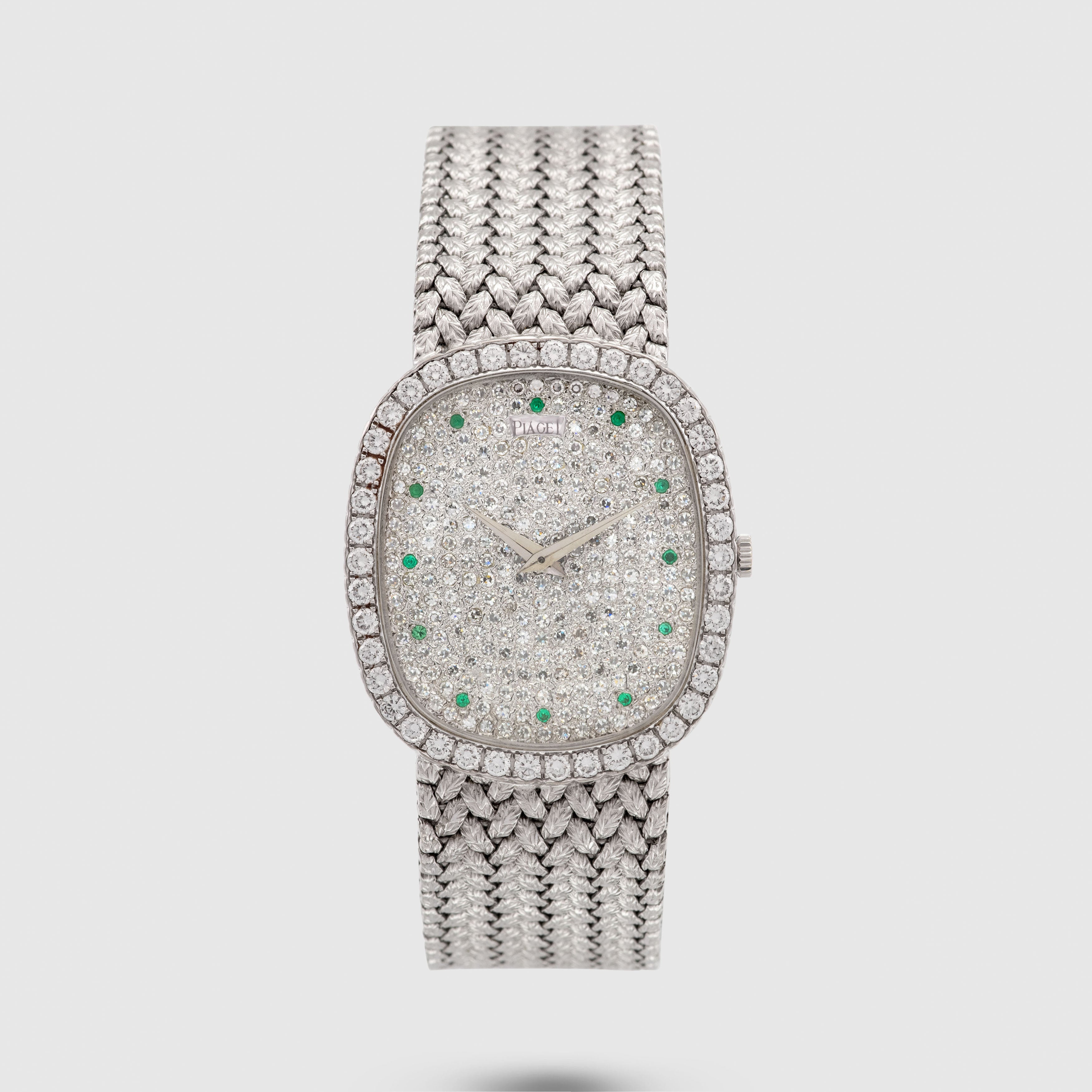1991 Piaget Ellipse 18K White Gold Emeralds Pavee Dial Ref. 94431 D2