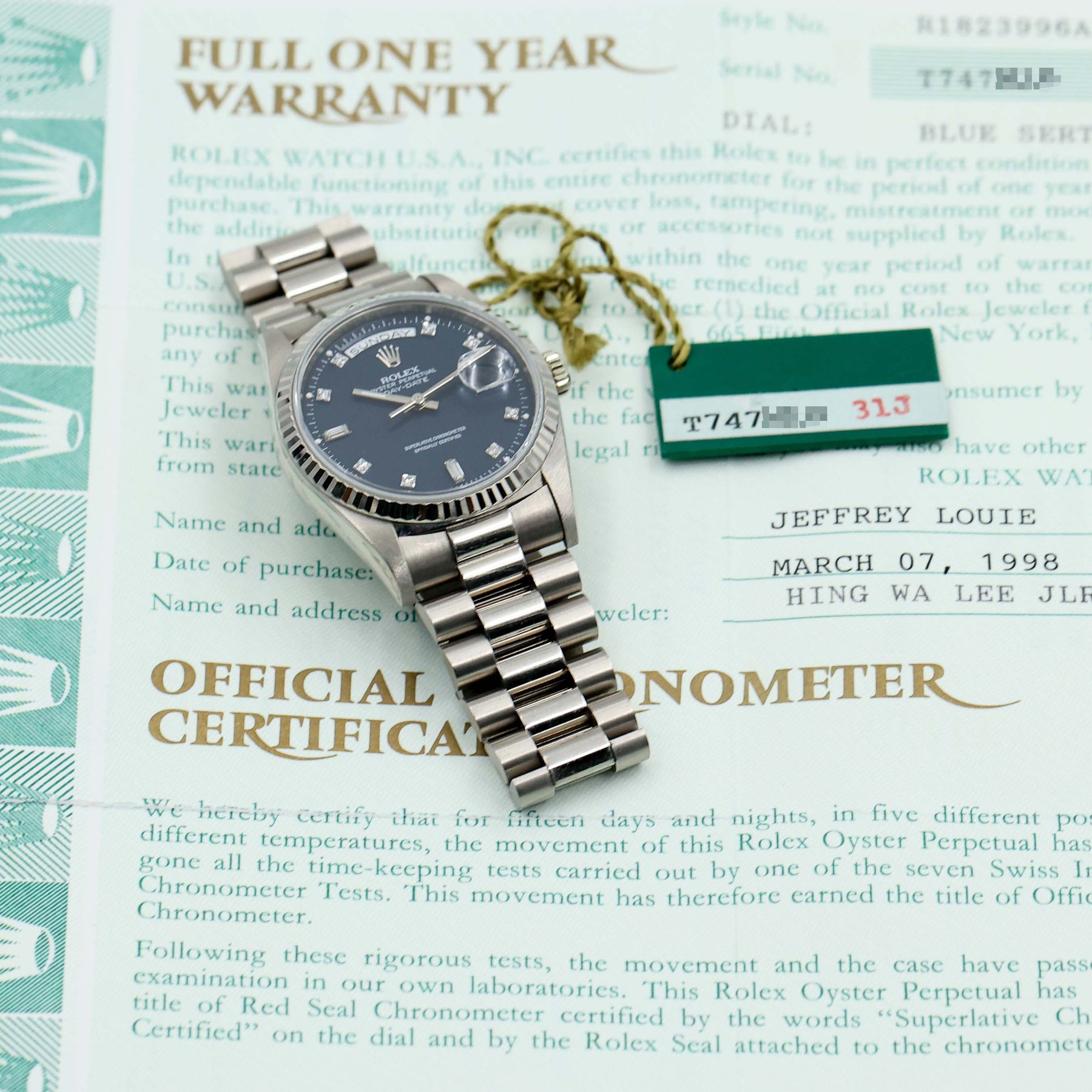 1997 Rolex Day Date Petroleum Grey Dial Ref. 18239 (with Papers)