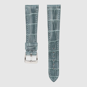 Camille Fournet Strap Alligator Glossy Square Scales Storm Blue