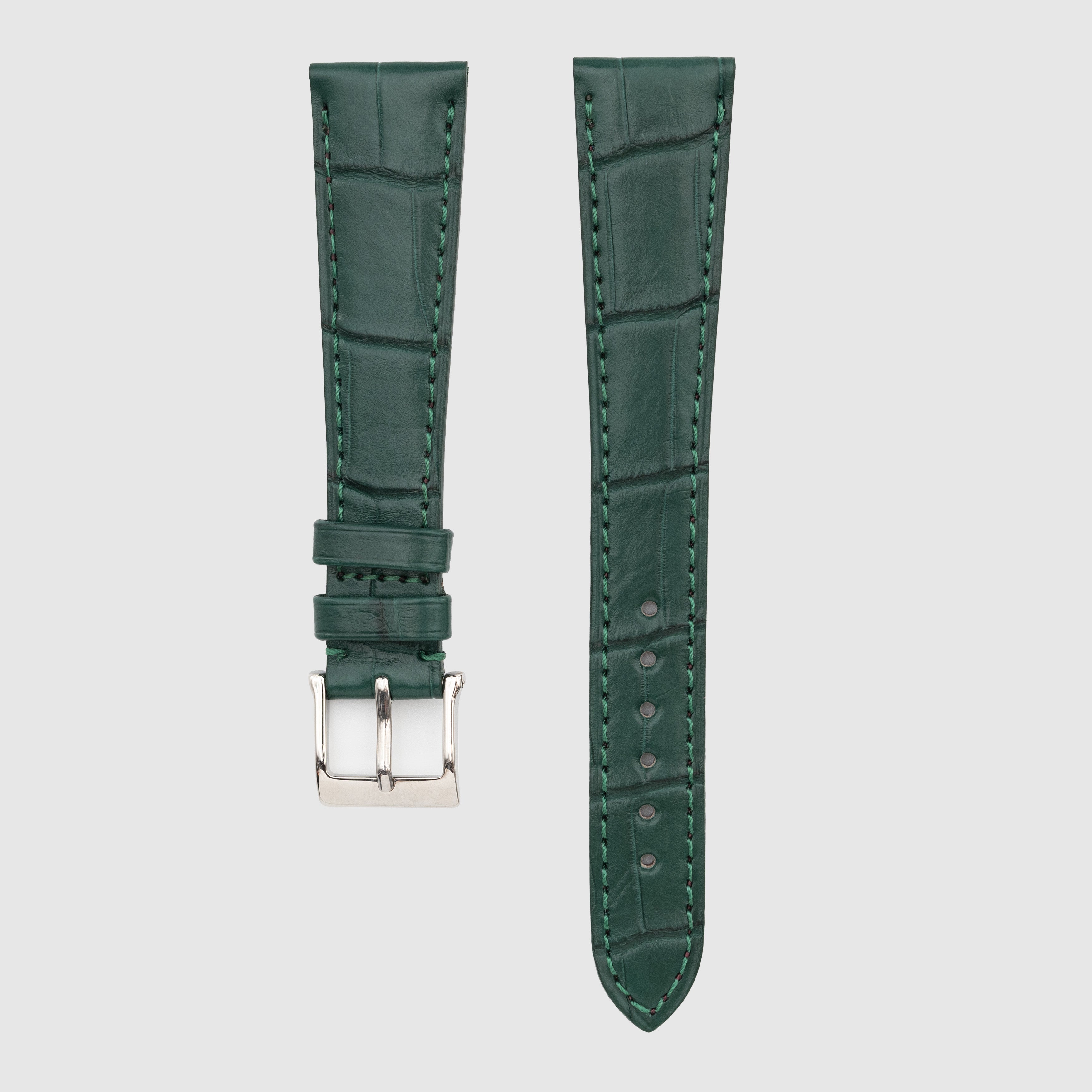 Camille Fournet Straps Alligator Matte Square Scales Green Bottle (Multiple Sizes)