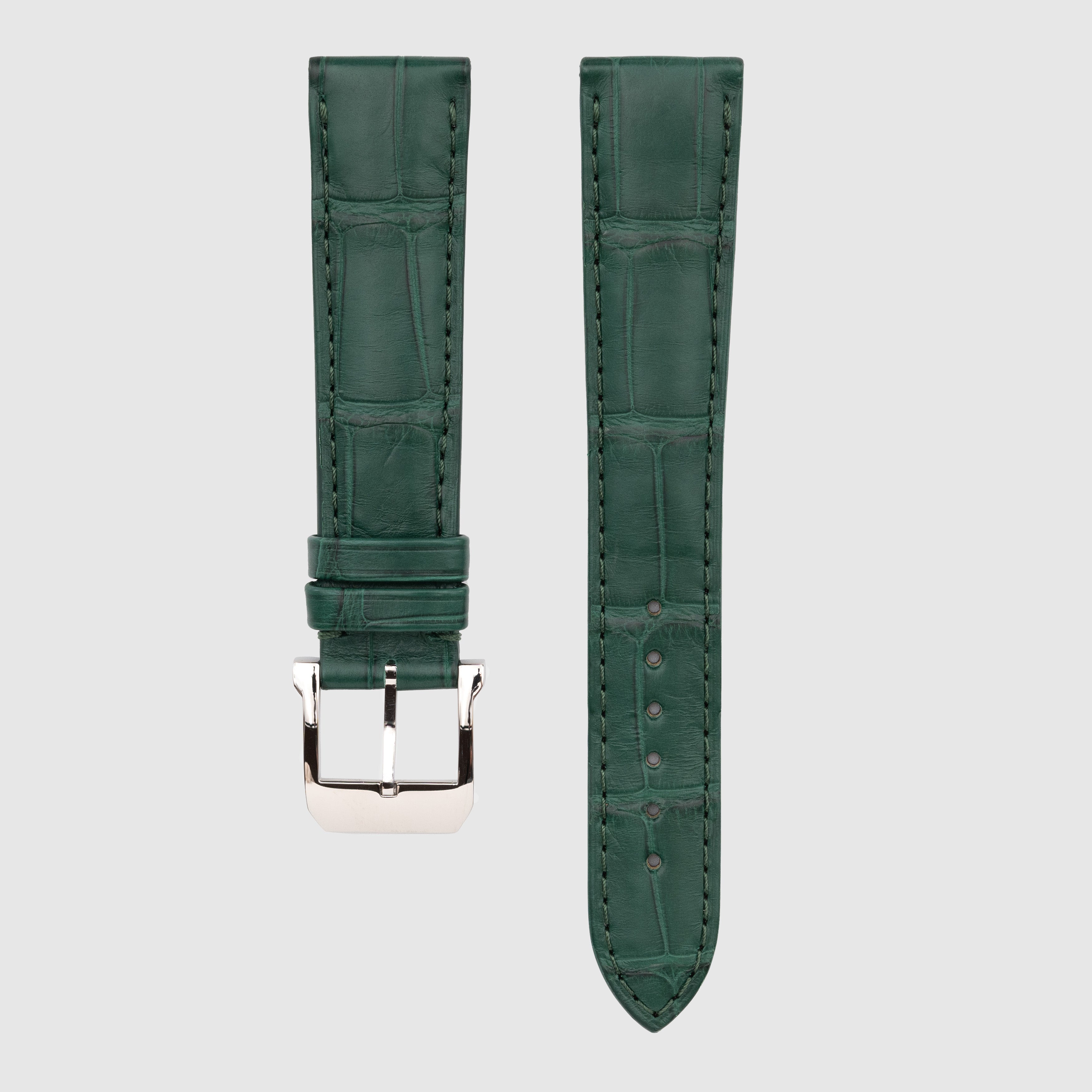 Camille Fournet Straps Alligator Matte Square Scales Green Bottle (Multiple Sizes)