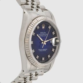 1990 Rolex Datejust Blue Vignette Diamond Dial Ref. 16234 (with Box & Papers)