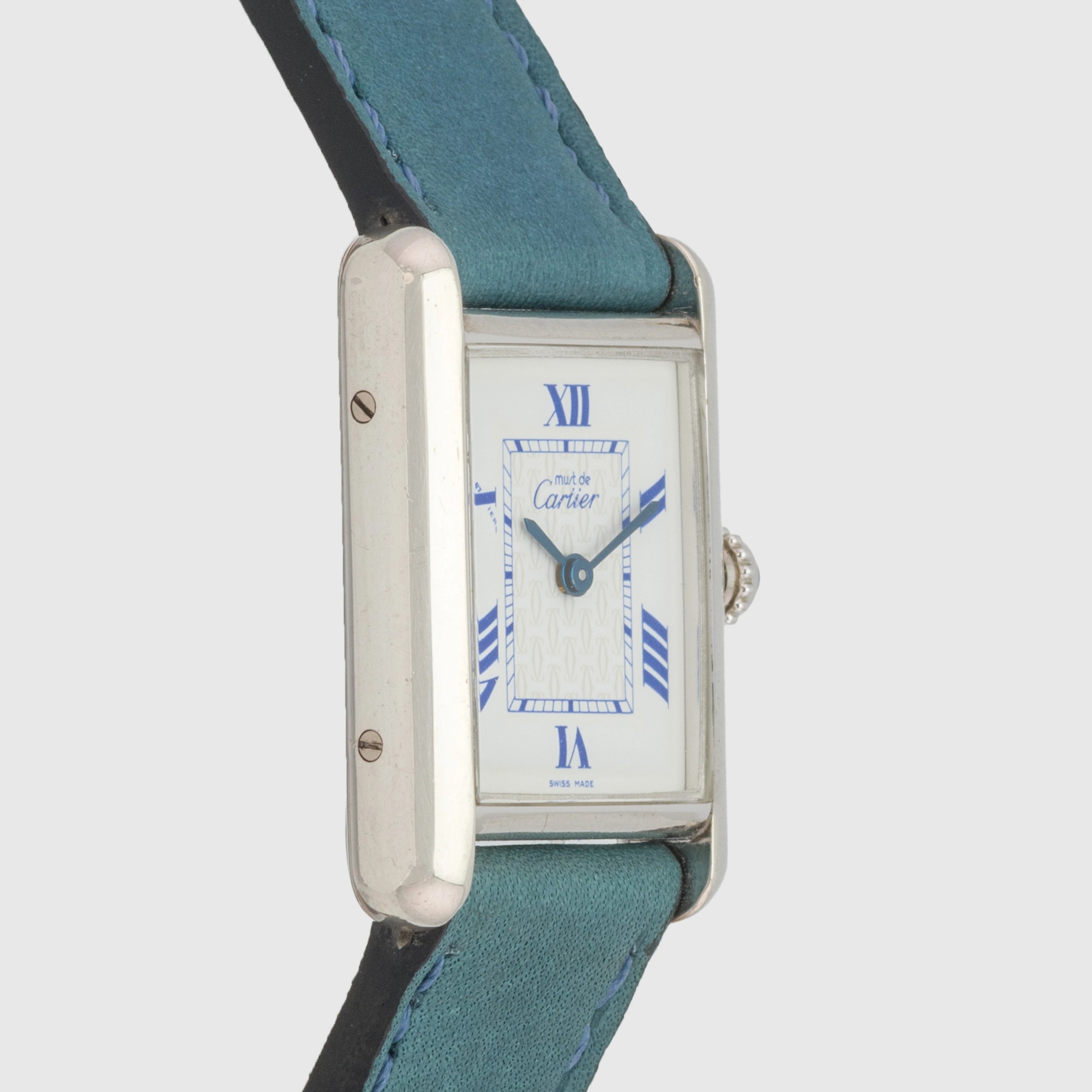 1980's Cartier Tank Blue White Roman Dial Ref. 2416