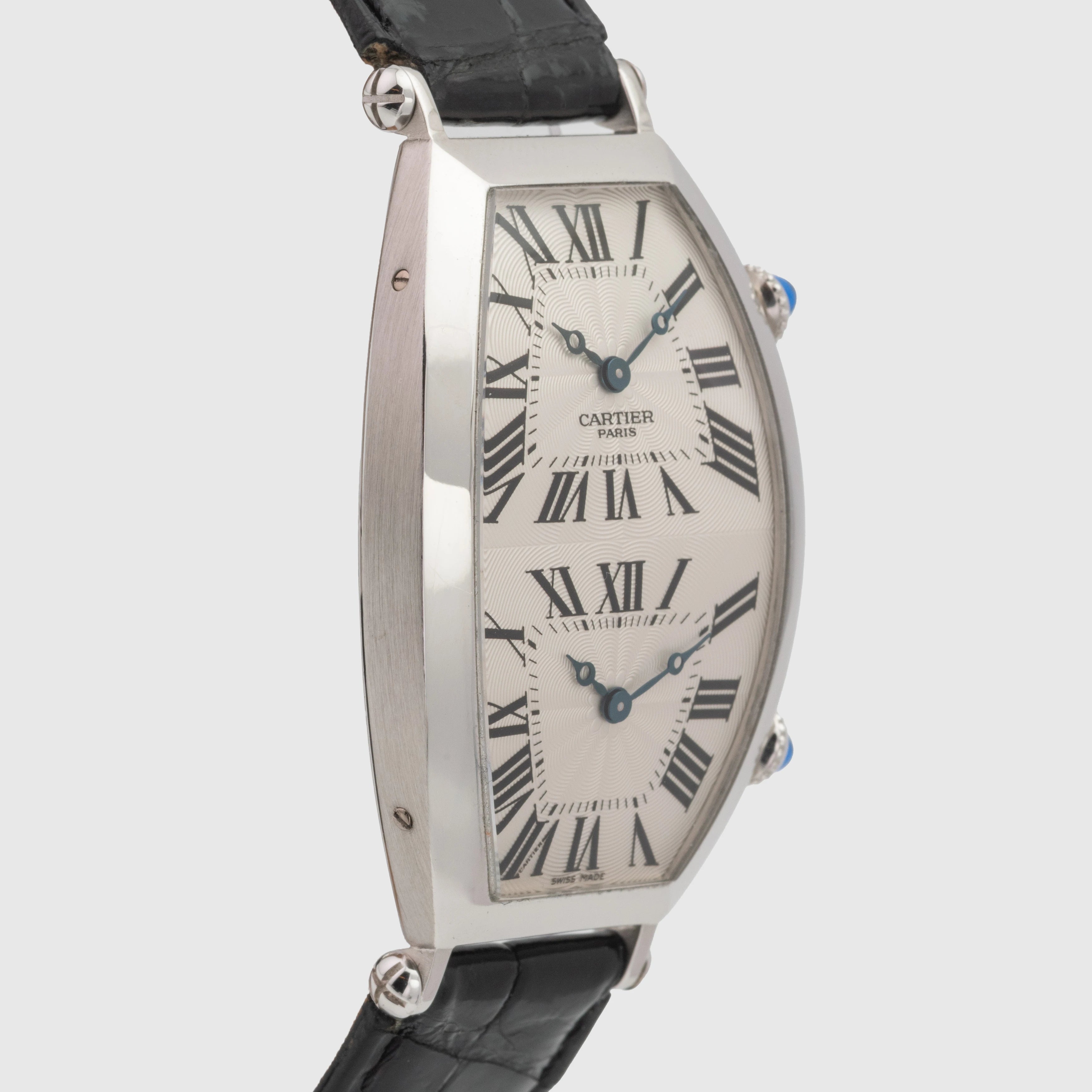 2000's Cartier Tonneau Dual Time CPCP 18k White Gold Ref. 2806H