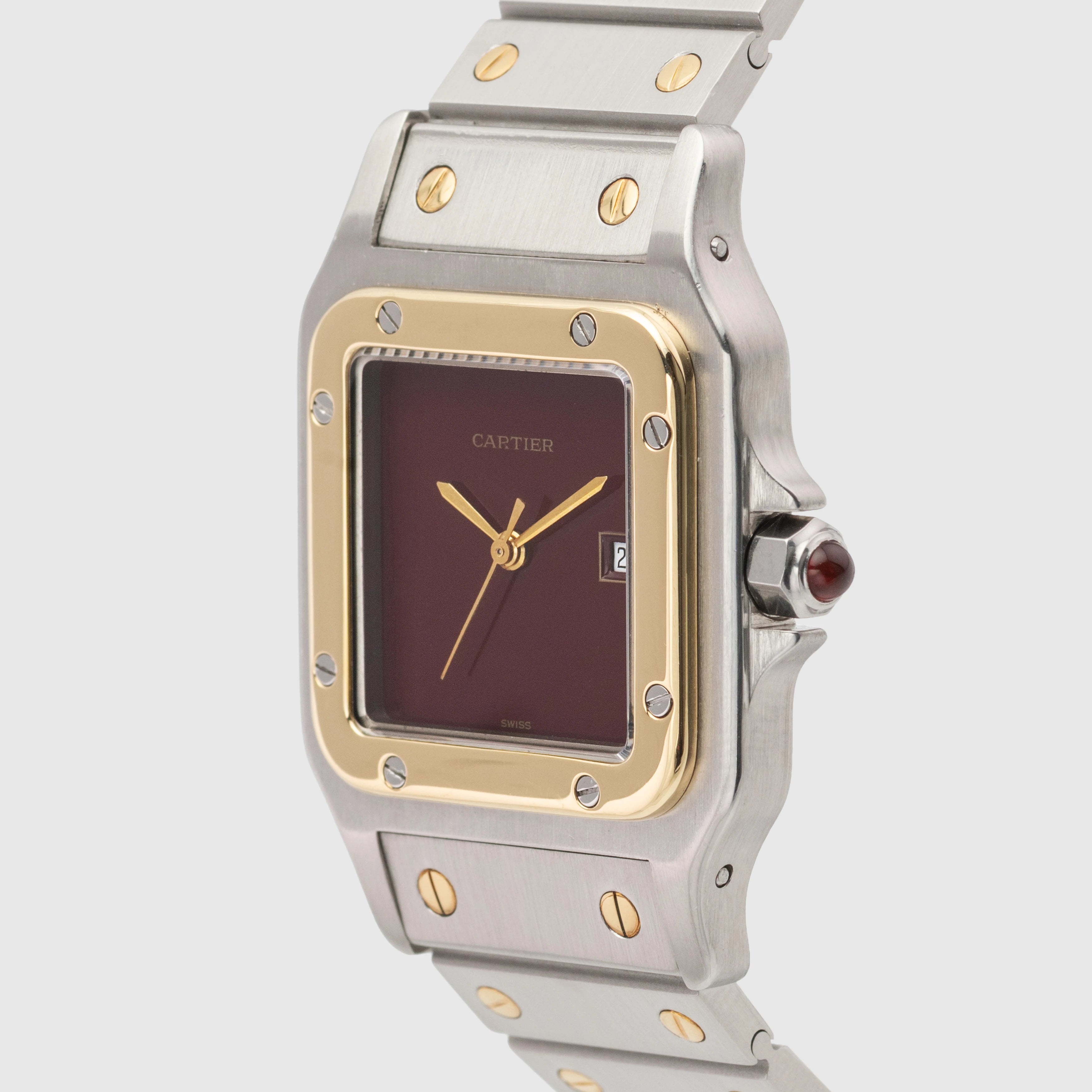 1980's Cartier Santos Carree Burgundy Dial St/G Ref. 2961 (Box)